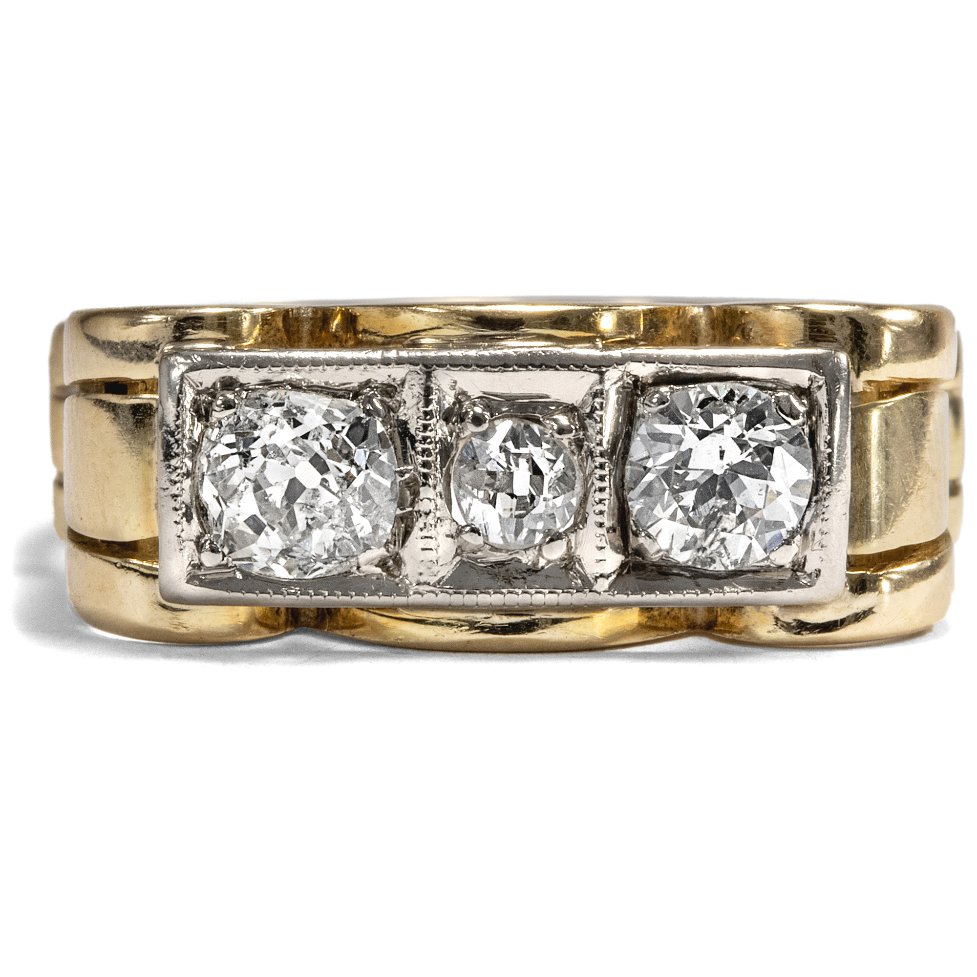 Luxurious Retro Style Gold & Platinum Diamond Ring, circa 1935