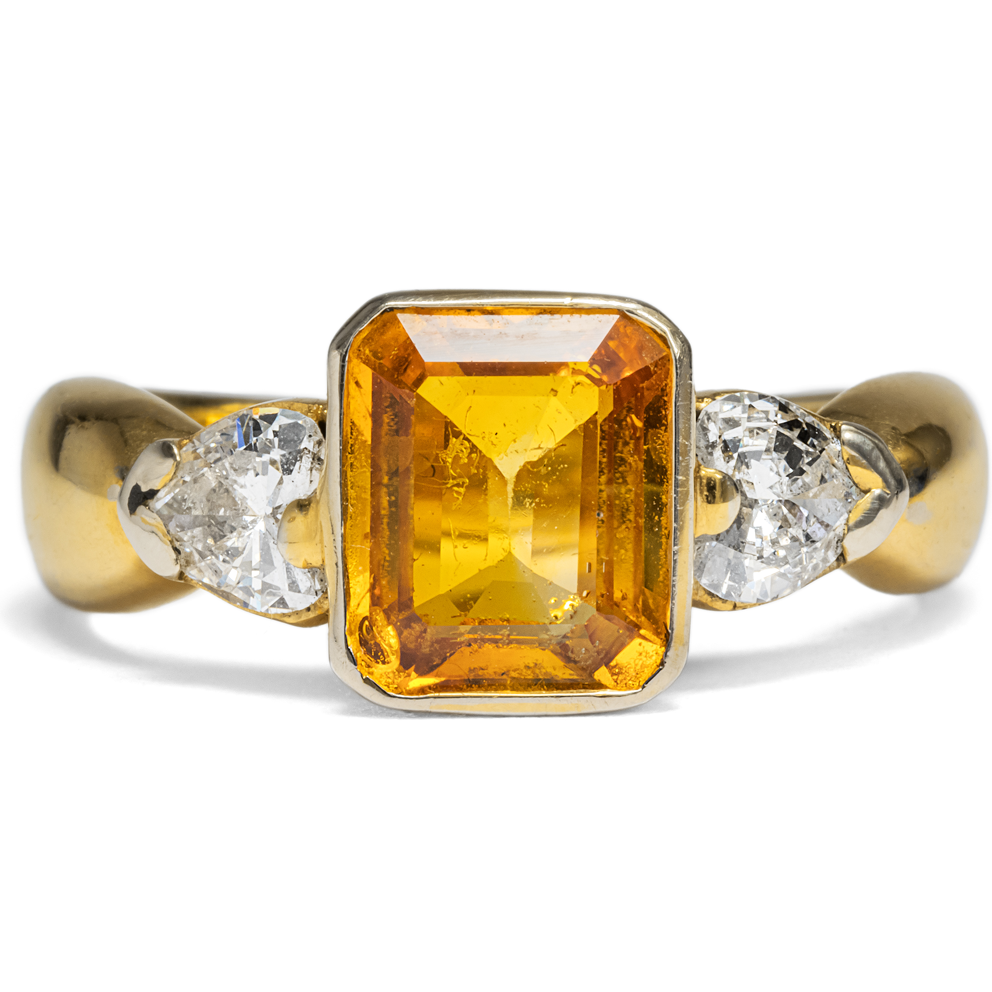Vintage Ring mit orangem Saphir & Diamanten in Gold, Italien um 2010