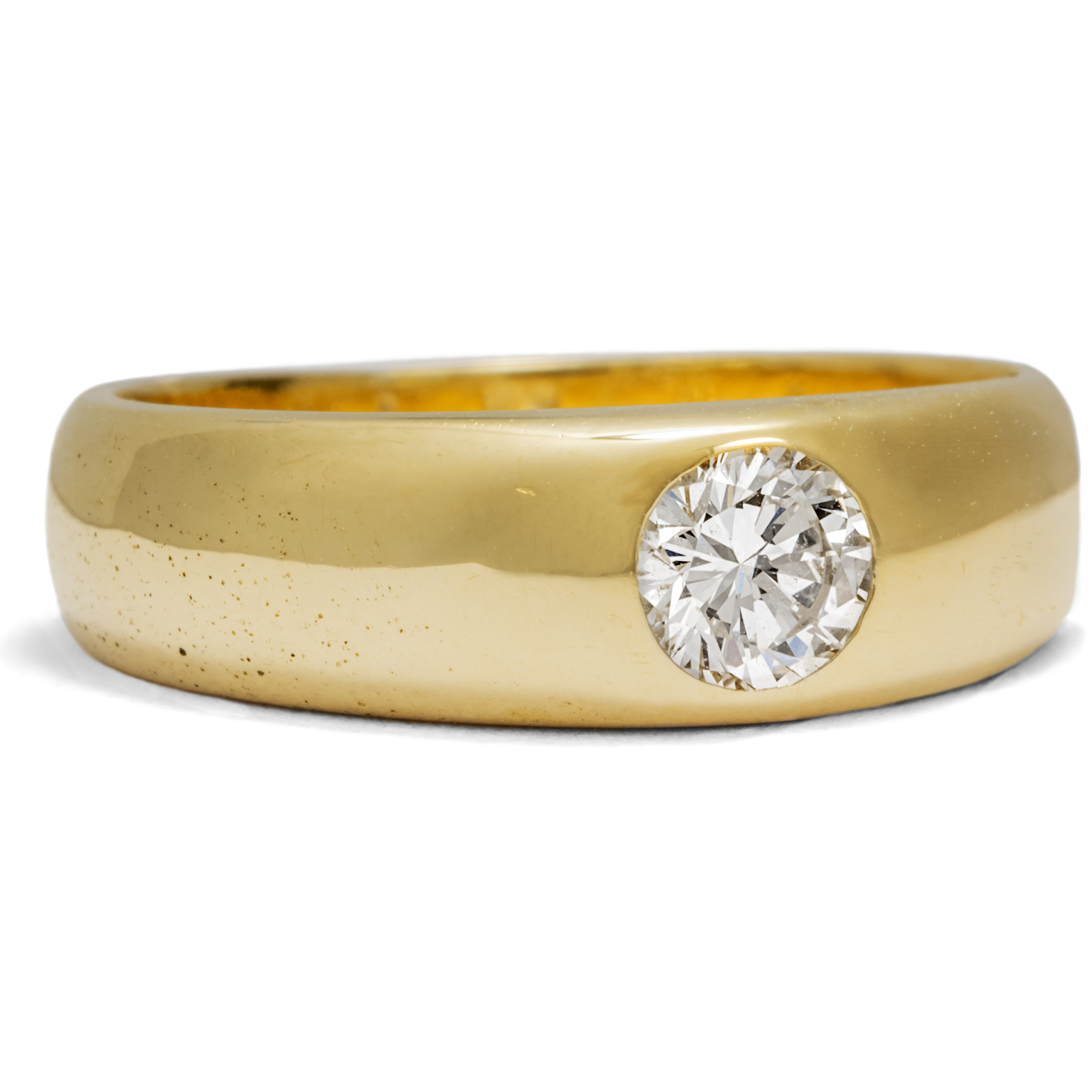 Elegant Band Ring In Gold With Beautiful Diamond, Circa 1980