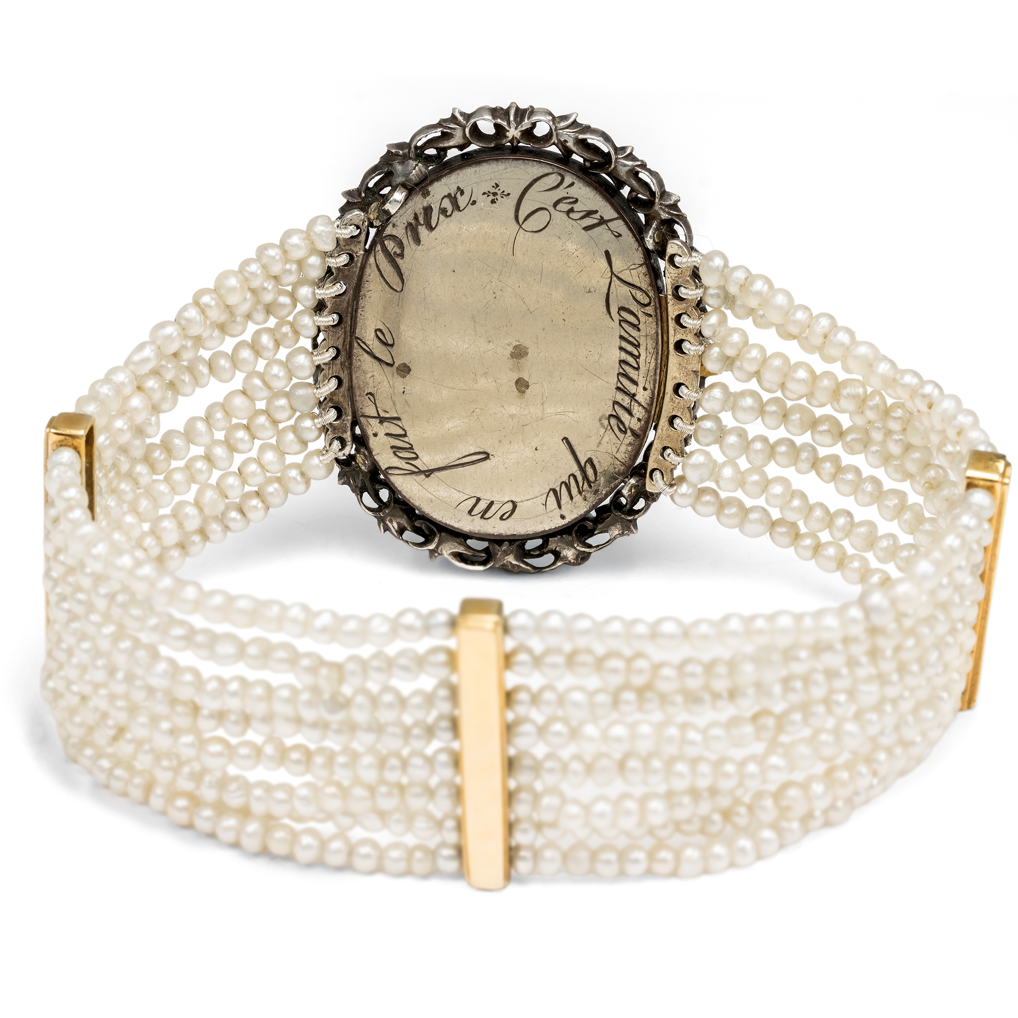 Prachtvolles Armband aus Naturperlen mit einer Portraitminiatur des Rokoko, um 1765 & später Prachtvolles Armband aus Naturperlen mit einer Portraitminiatur des Rokoko, um 1765 & später
