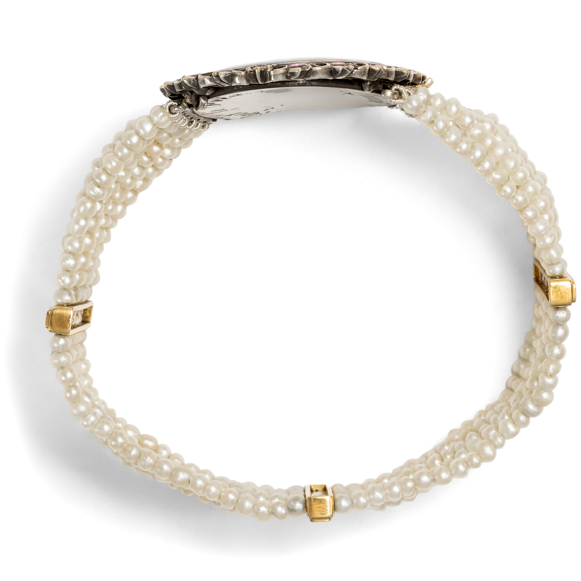 Prachtvolles Armband aus Naturperlen mit einer Portraitminiatur des Rokoko, um 1765 & später Prachtvolles Armband aus Naturperlen mit einer Portraitminiatur des Rokoko, um 1765 & später