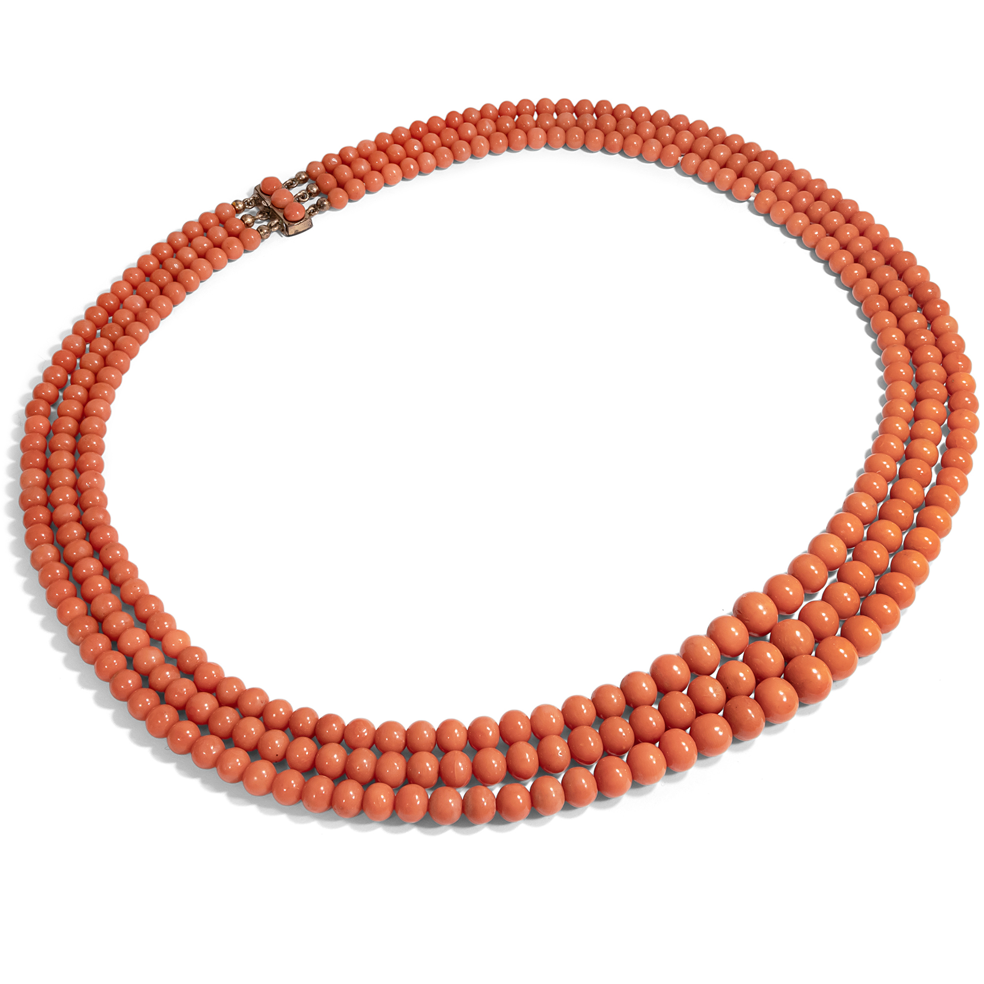 Magnificent Antique Coral Necklace in Three Rows, Italy ca. 1900