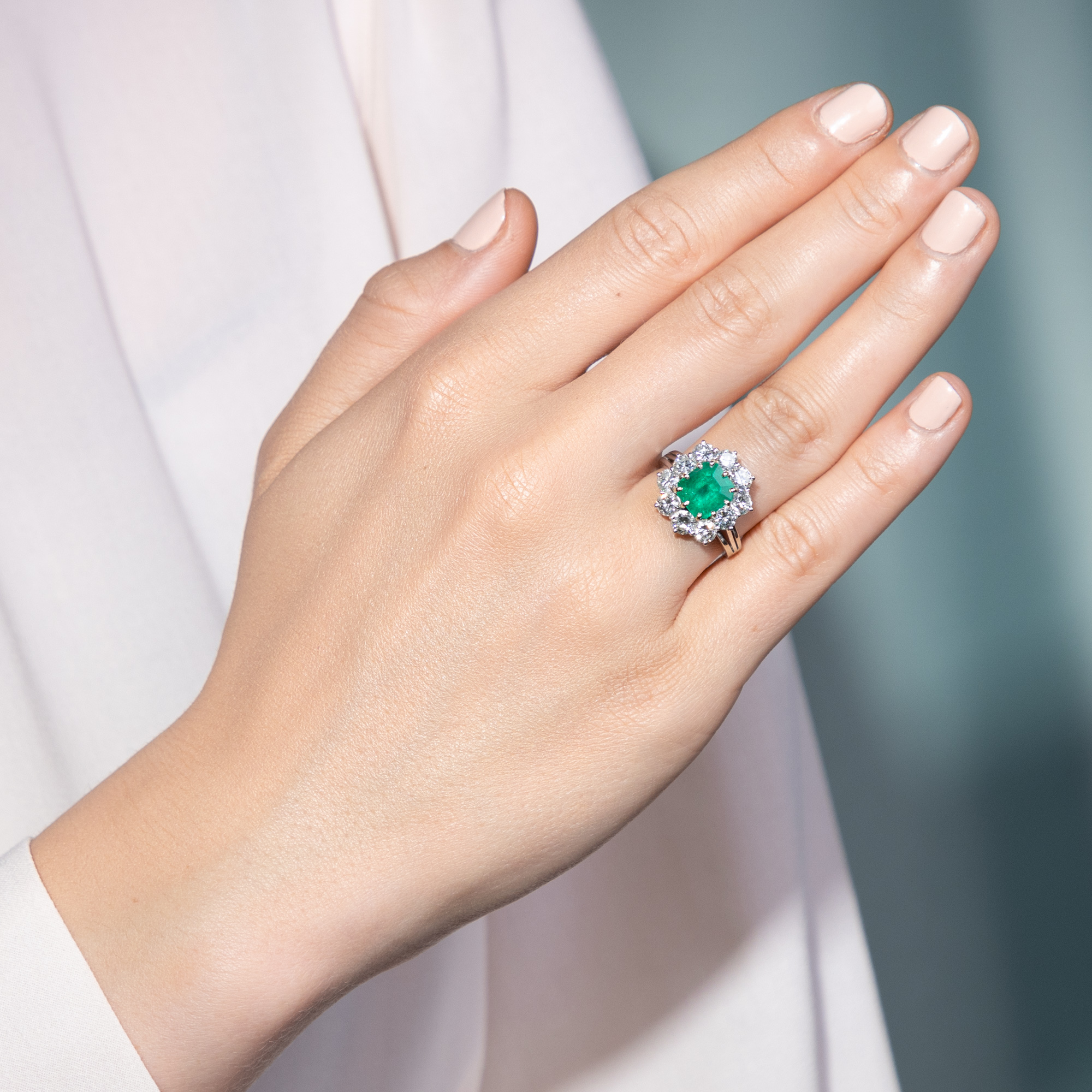 Vintage diamond and hot sale emerald ring