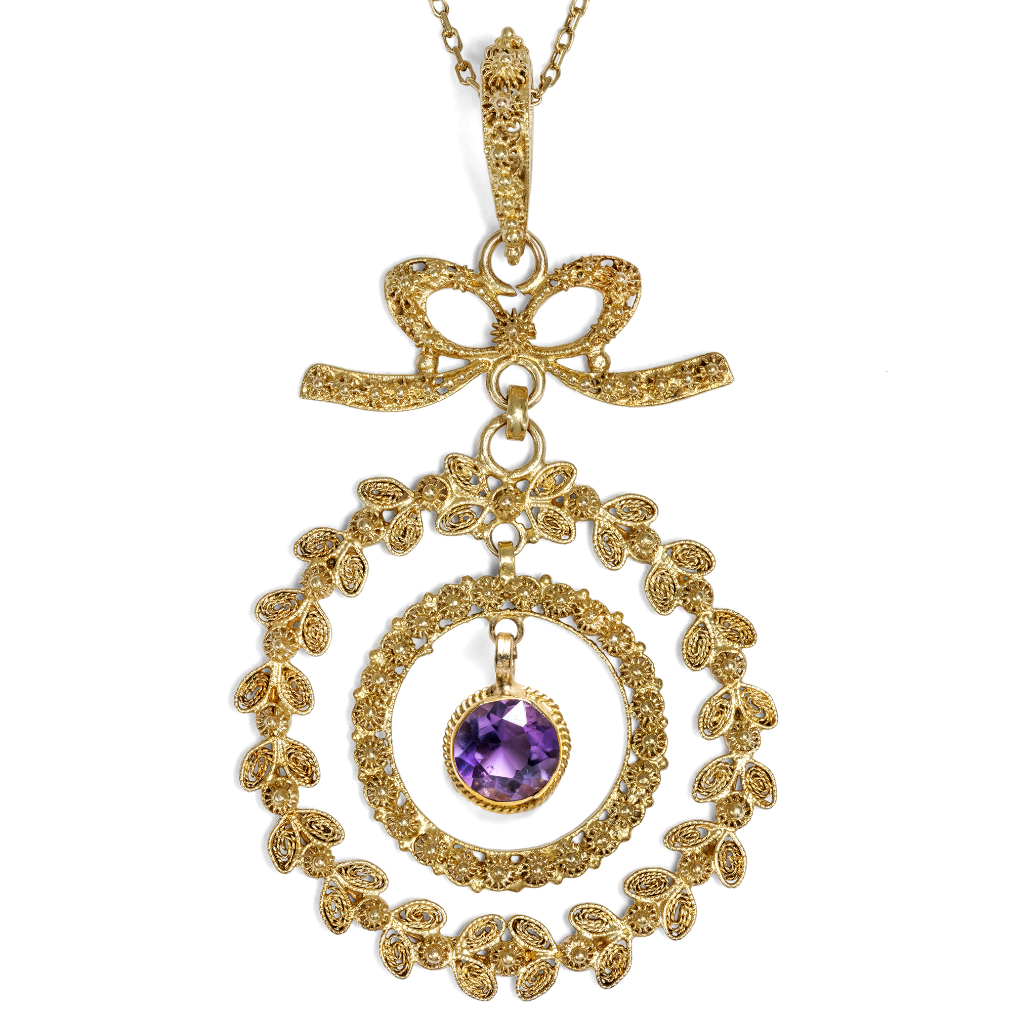 Antiker Anhänger mit Amethyst in Gelbgold, um 1910