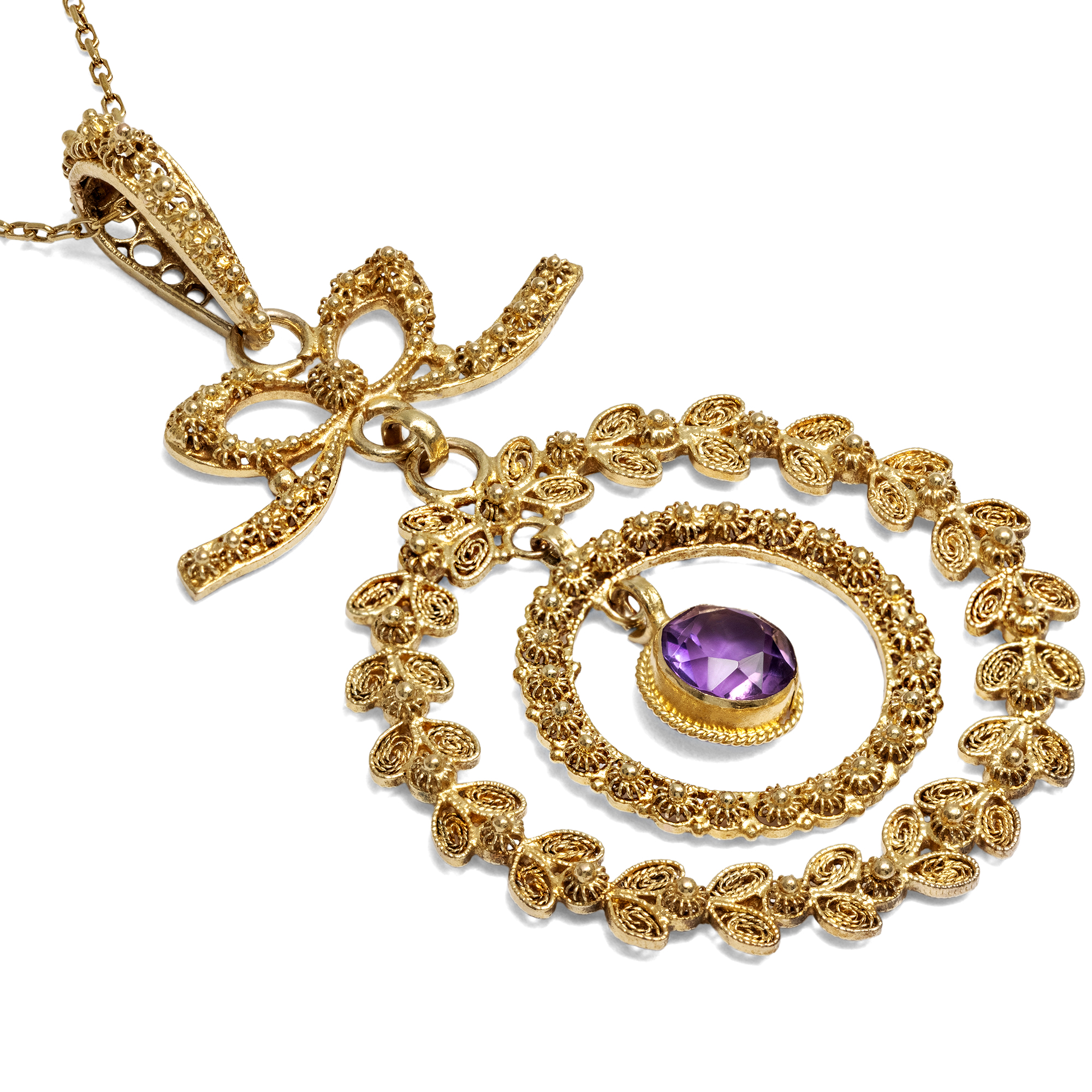 Antiker Anhänger mit Amethyst in Gelbgold, um 1910