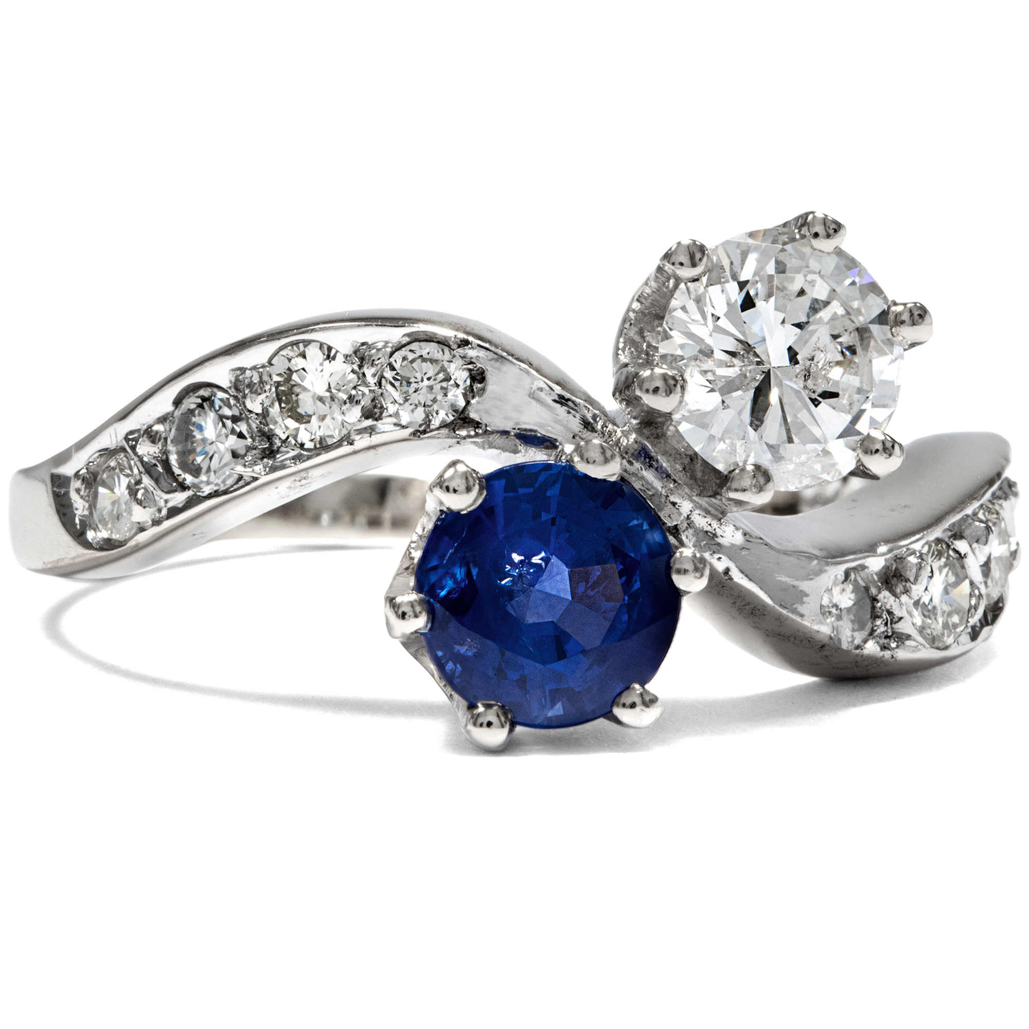 Vintage Toi-et-moi Ring with Diamonds & Blue Sapphire, c. 1970
