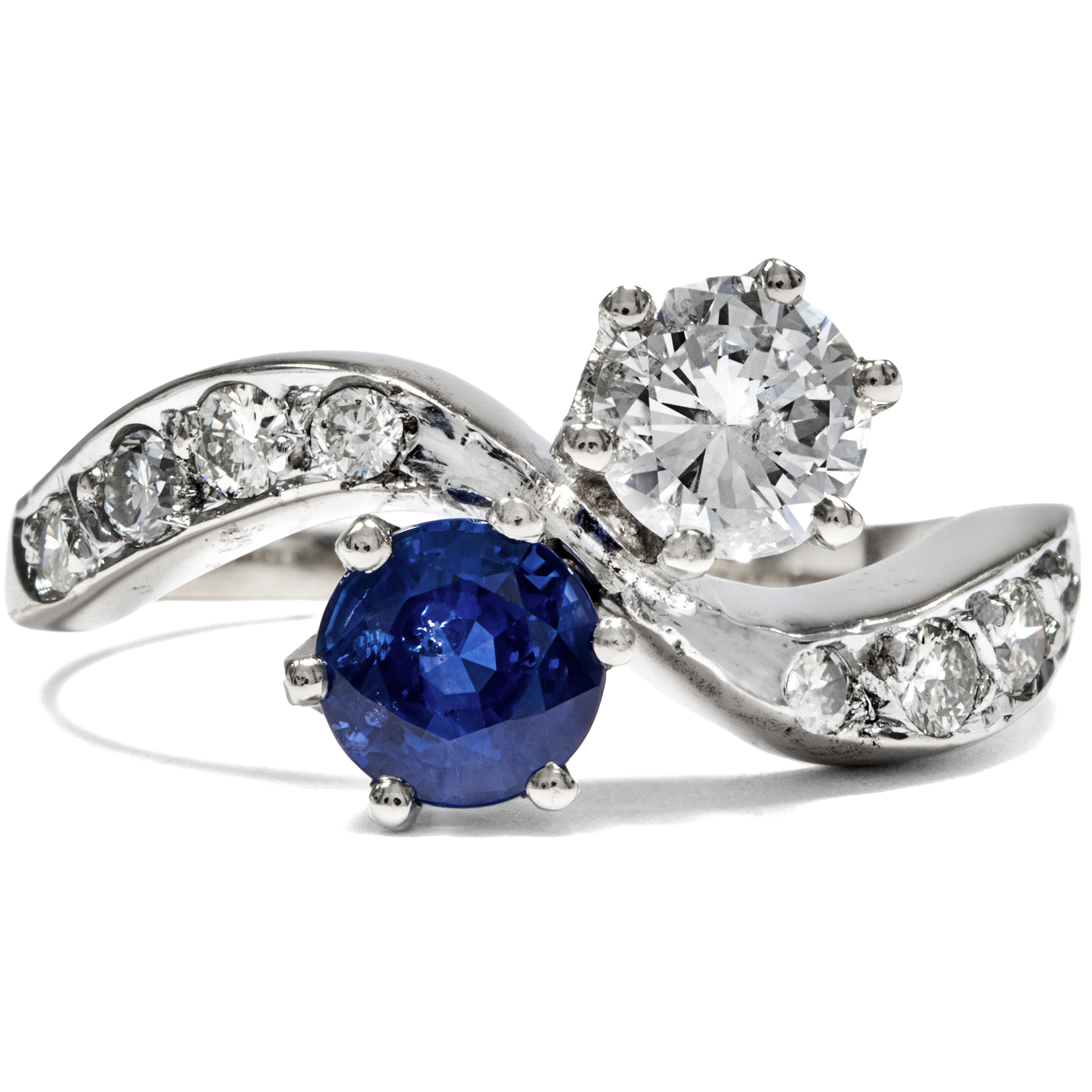 Vintage Toi-et-moi Ring with Diamonds & Blue Sapphire, c. 1970