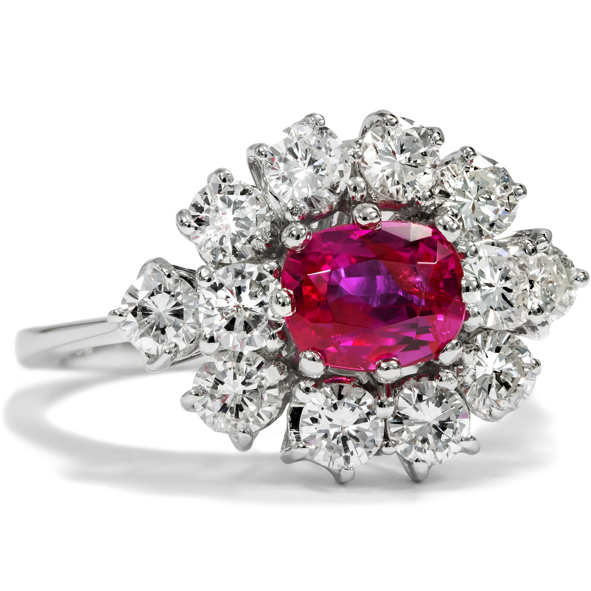 Vintage Ring With Ruby From Burma & Diamonds in White Gold, Circa 1970