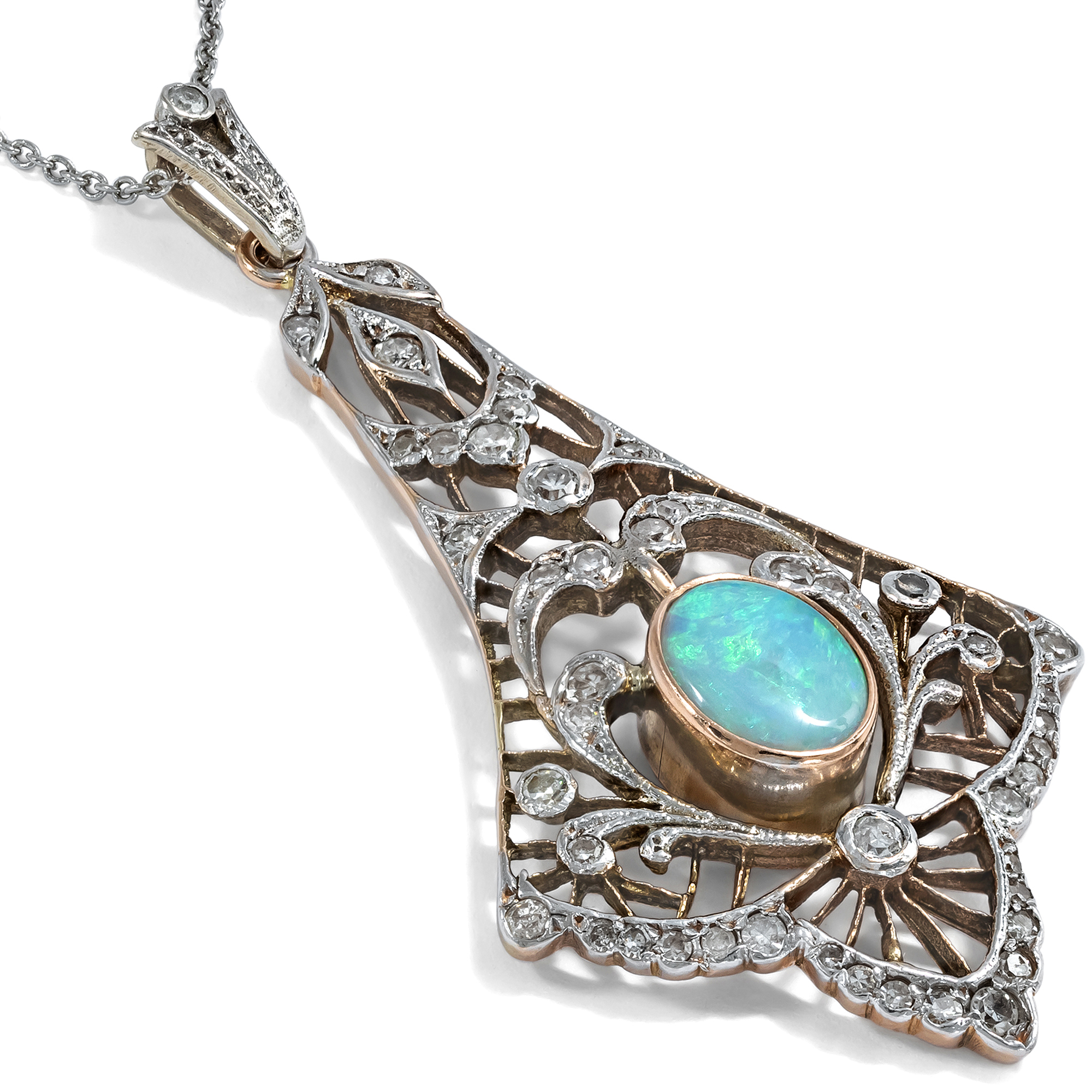 Large Vintage Pendant With Opal & Diamonds In Historic Form, Circa 2000