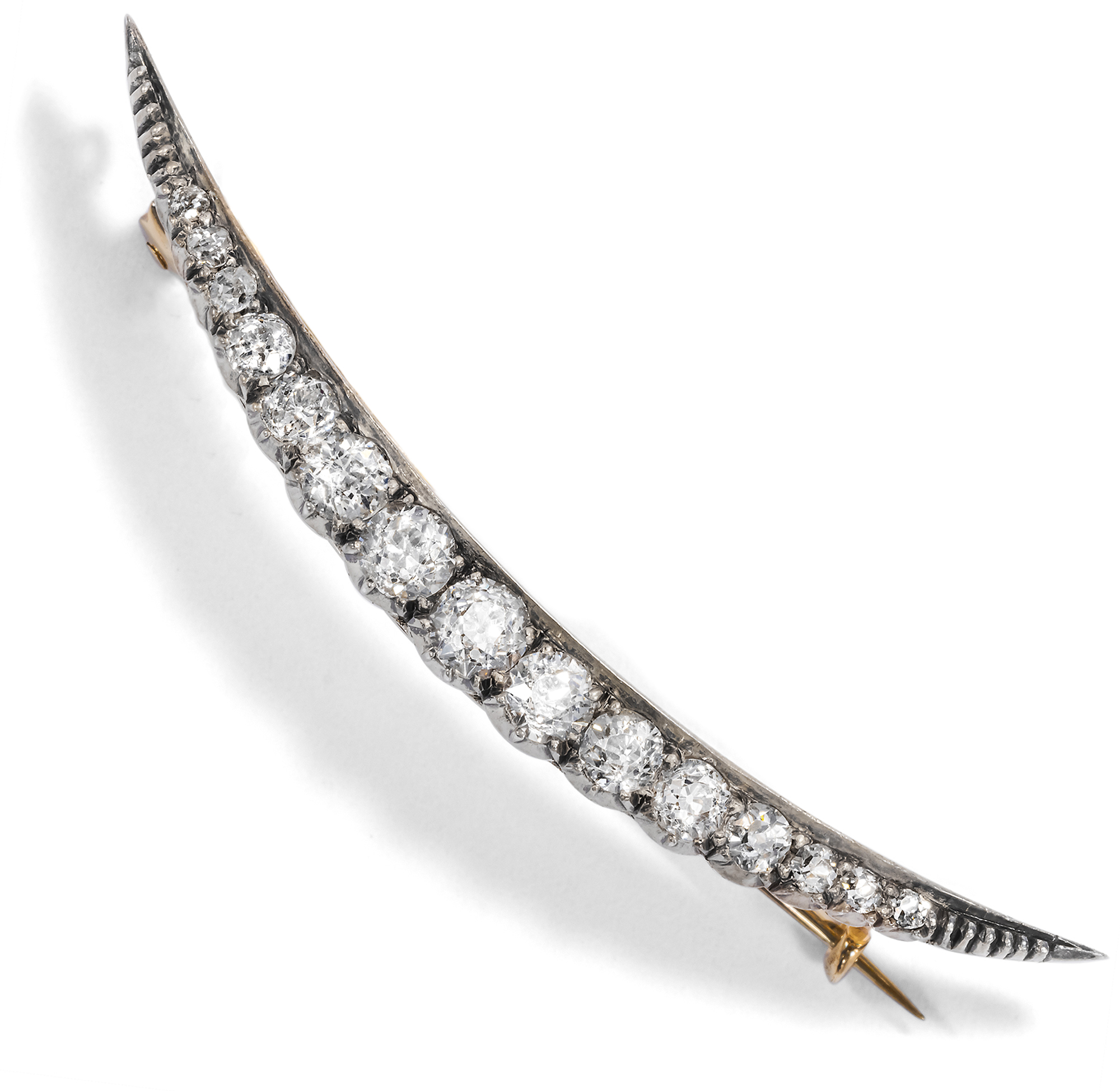 Wonderful Moon Brooch With Diamonds In Gold & Silver, Circa 1890