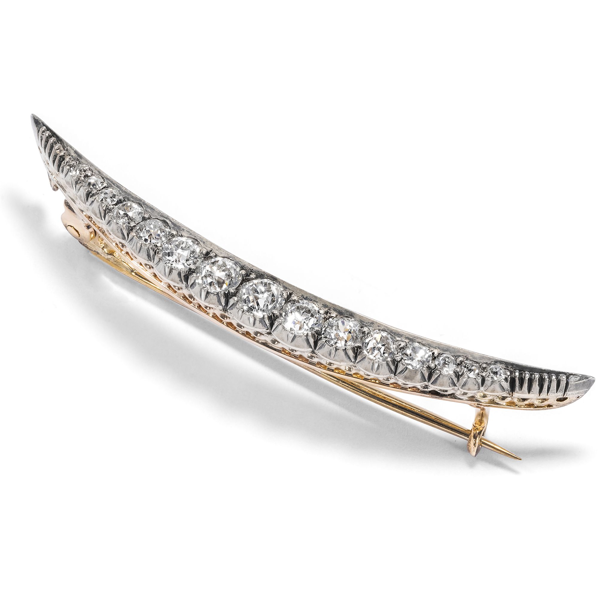 Wundervolle Mond-Brosche mit Diamanten in Gold & Silber, um 1890