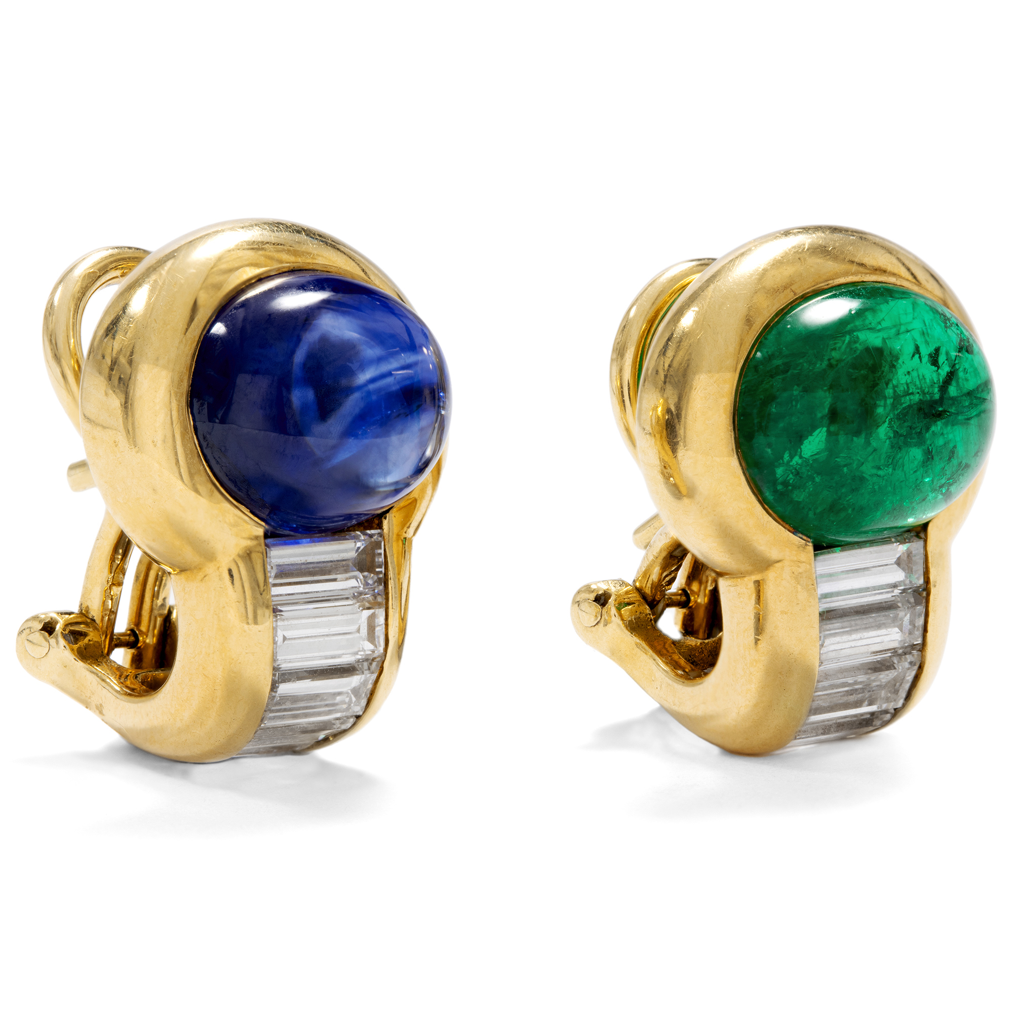 Vintage Earrings with Emerald, Sapphire and Diamonds, Hemmerle, c. 1990