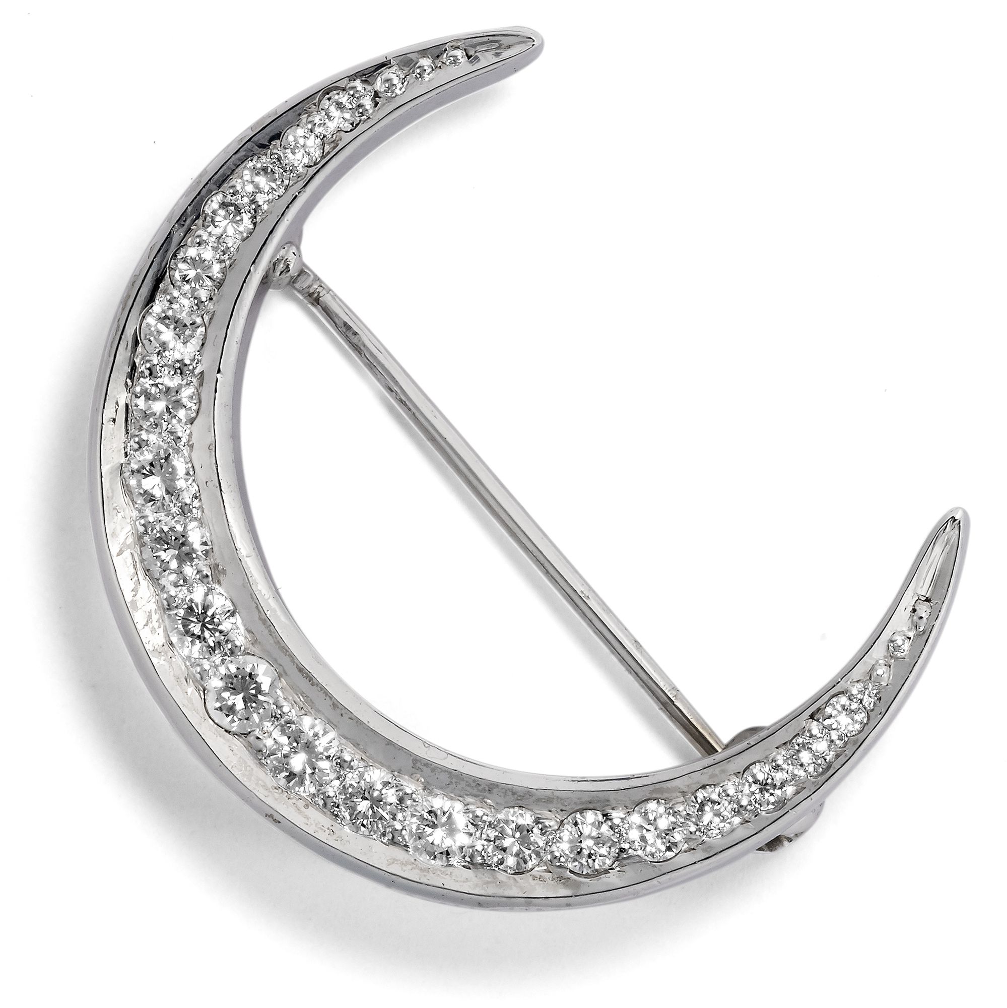 Shimmering Vintage Brooch With Diamonds In White Gold, End Of 20th Century.