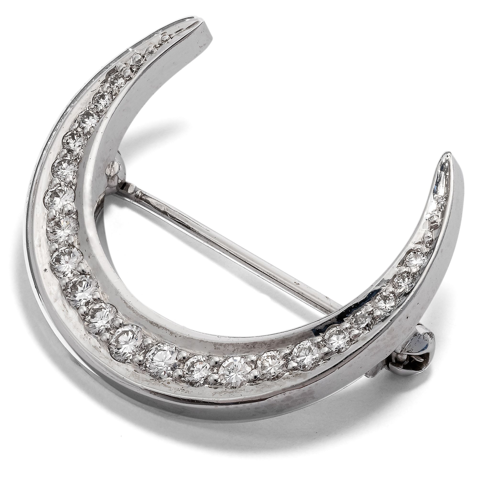 Shimmering Vintage Brooch With Diamonds In White Gold, End Of 20th Century.