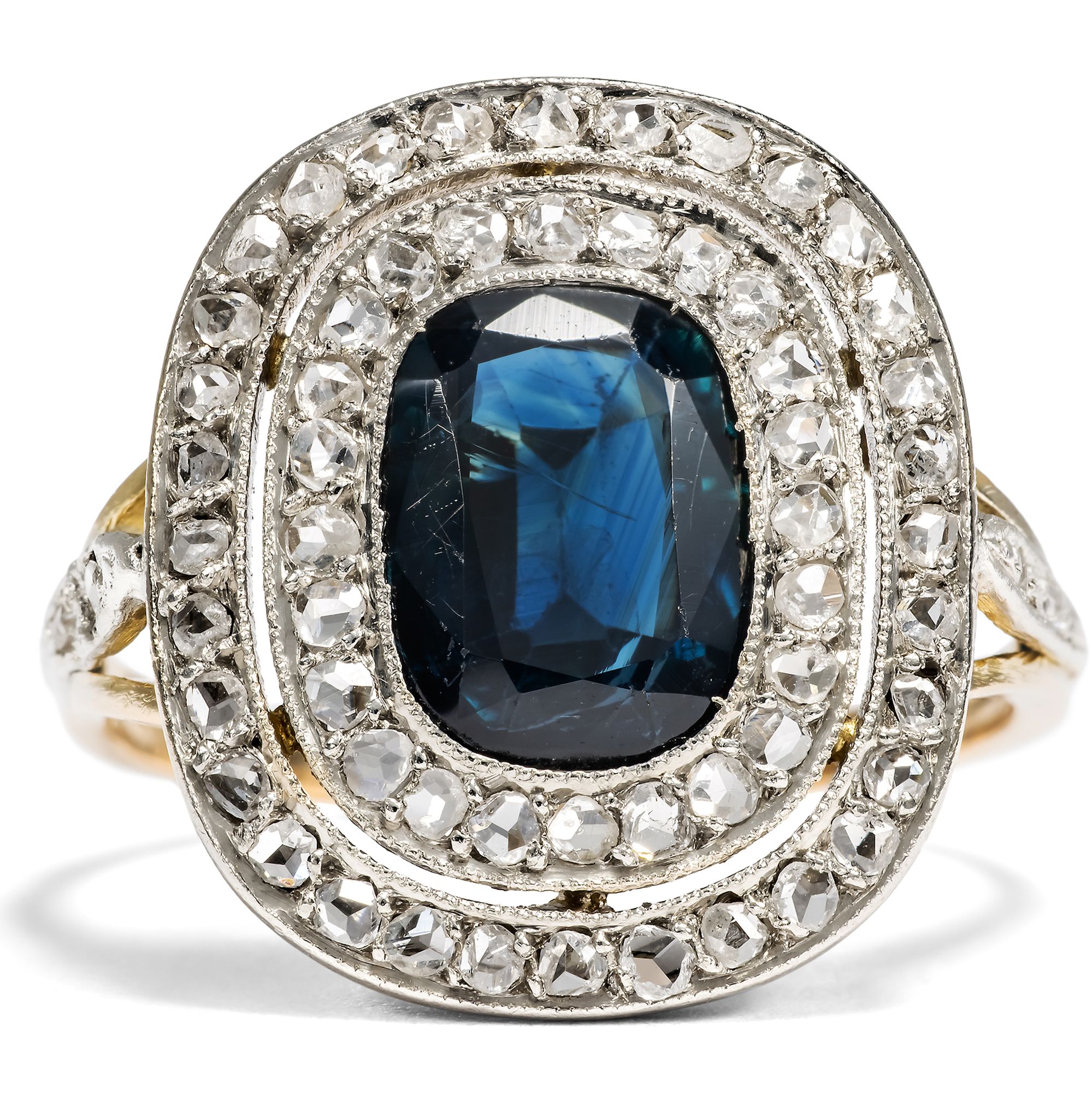 Großer Ring der Belle Époque mit Saphir & Diamanten in Platin & Gold, um 1910 Großer Ring der Belle Époque mit Saphir & Diamanten in Platin & Gold, um 1910