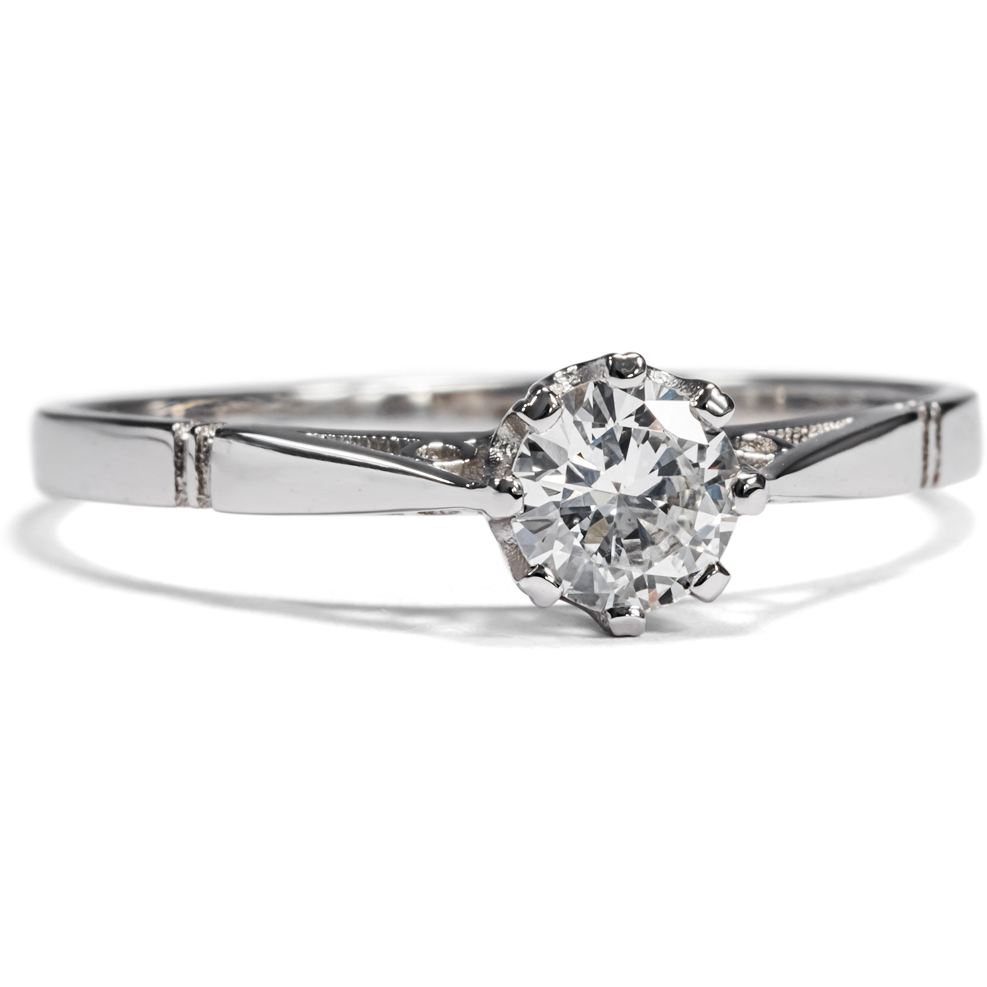 Classic Solitaire Ring With 0.35 Ct Vintage Diamond In Platinum From Our Workshop