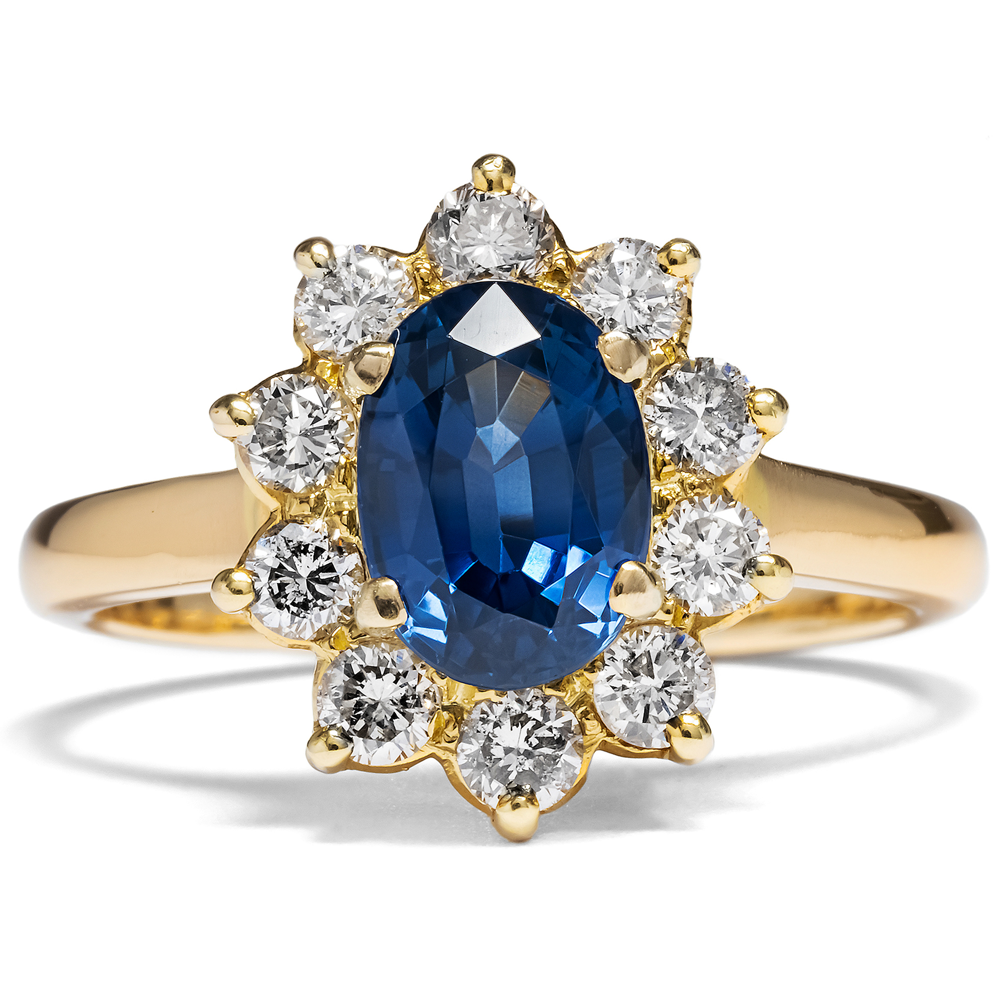 Vintage Sapphire & Diamond Cluster Gold Ring, c. 1985