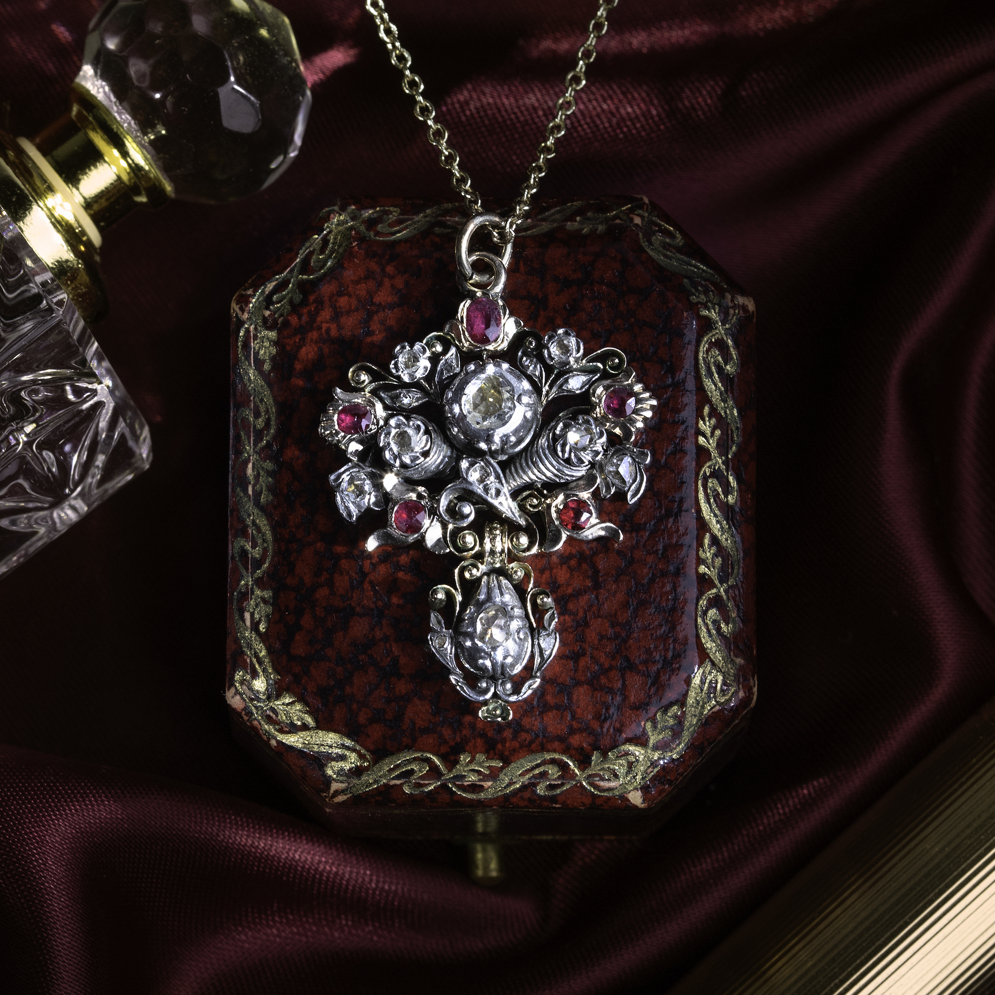 Antique Georgian Revival Pendant with Rubies & Diamonds, c. 1890