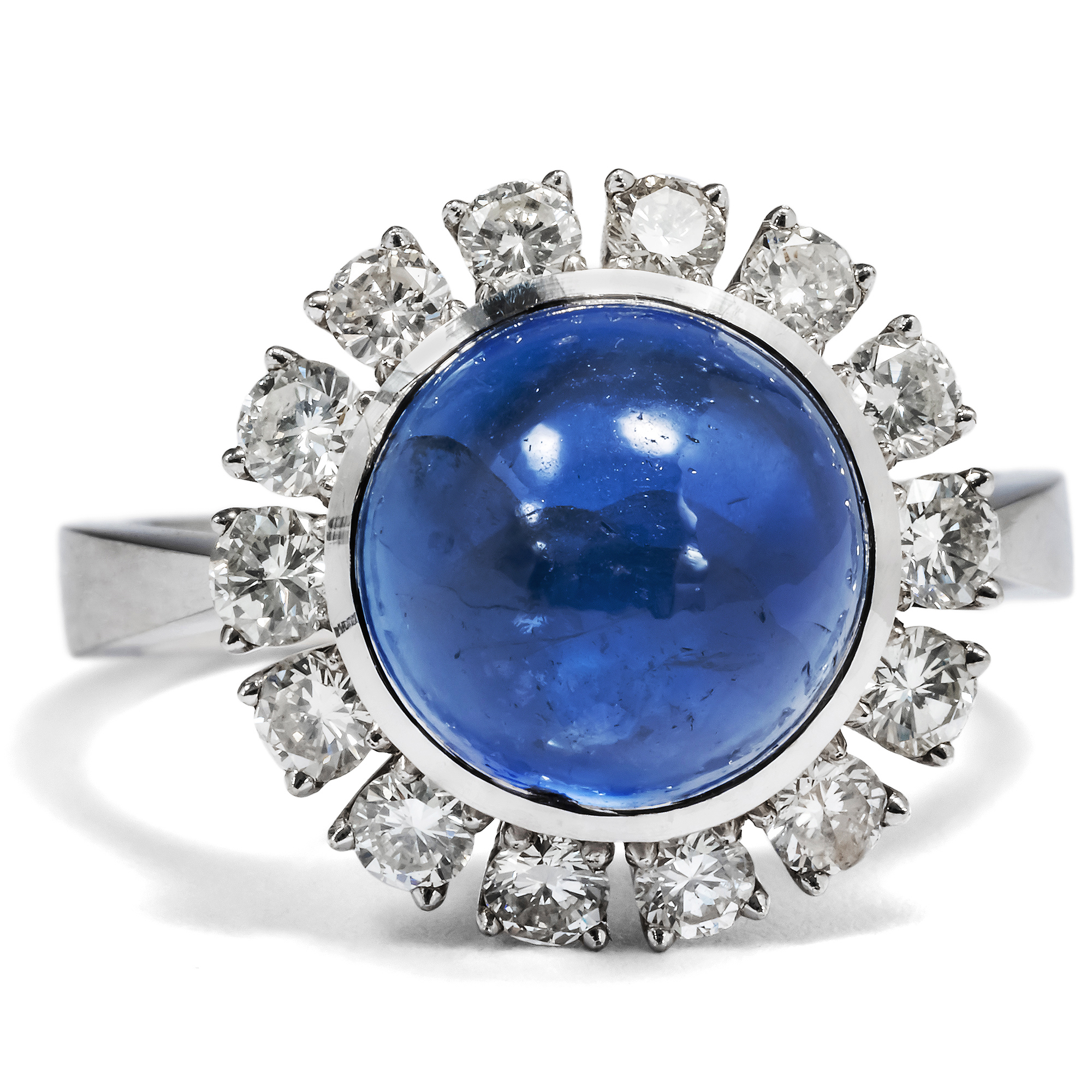 Sparkling Vintage White Gold Ring With Sapphire & Diamonds, Circa 1970