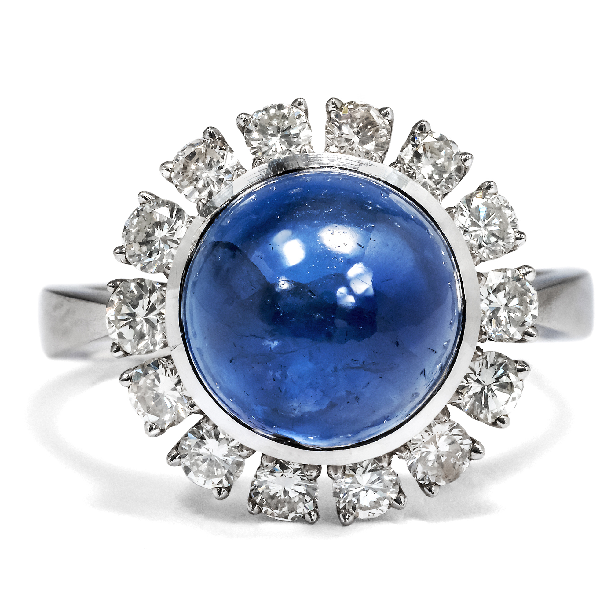 Sparkling Vintage White Gold Ring With Sapphire & Diamonds, Circa 1970