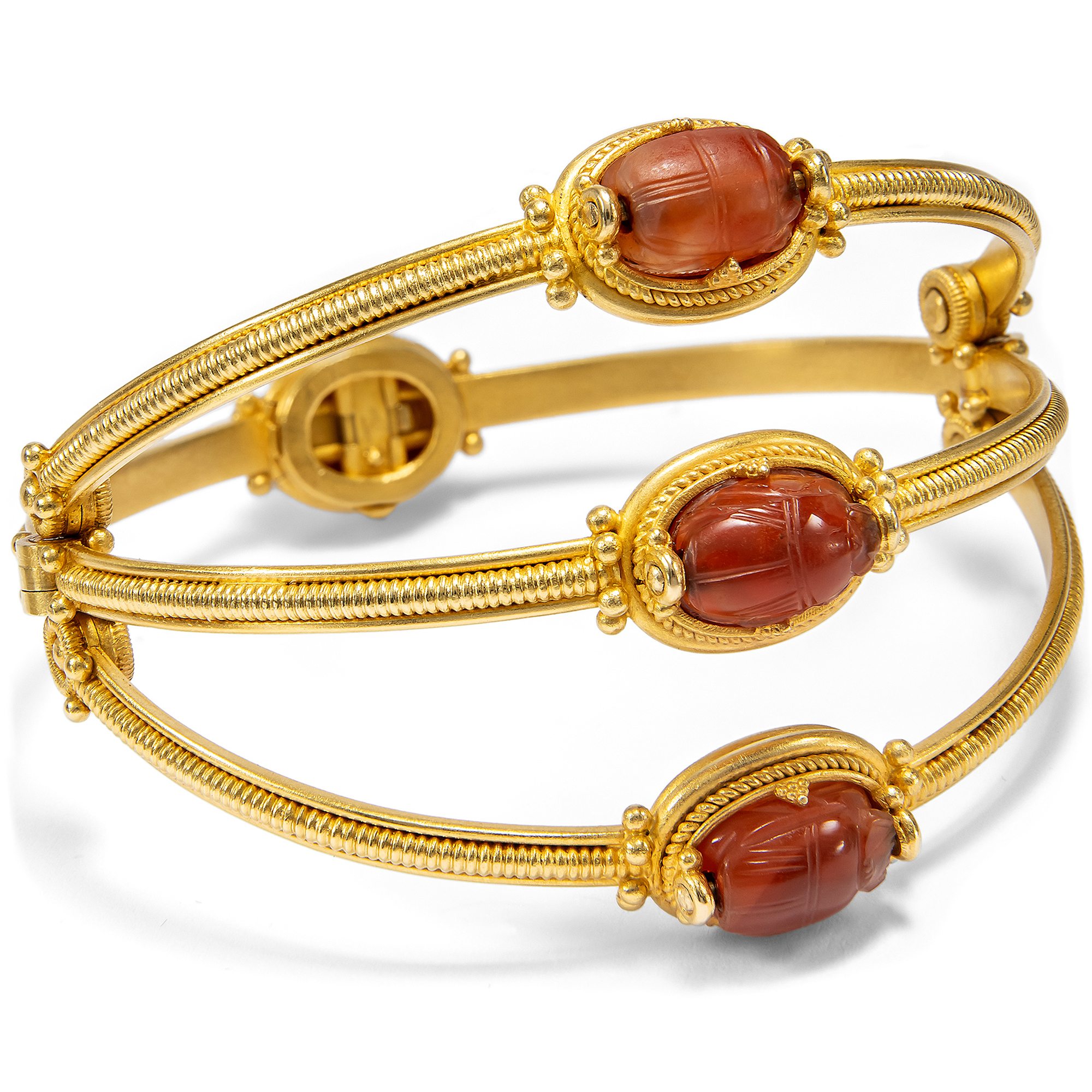 Antique Carnelian Scarab and Gold Bangle by Castellani, Rome, c. 1860