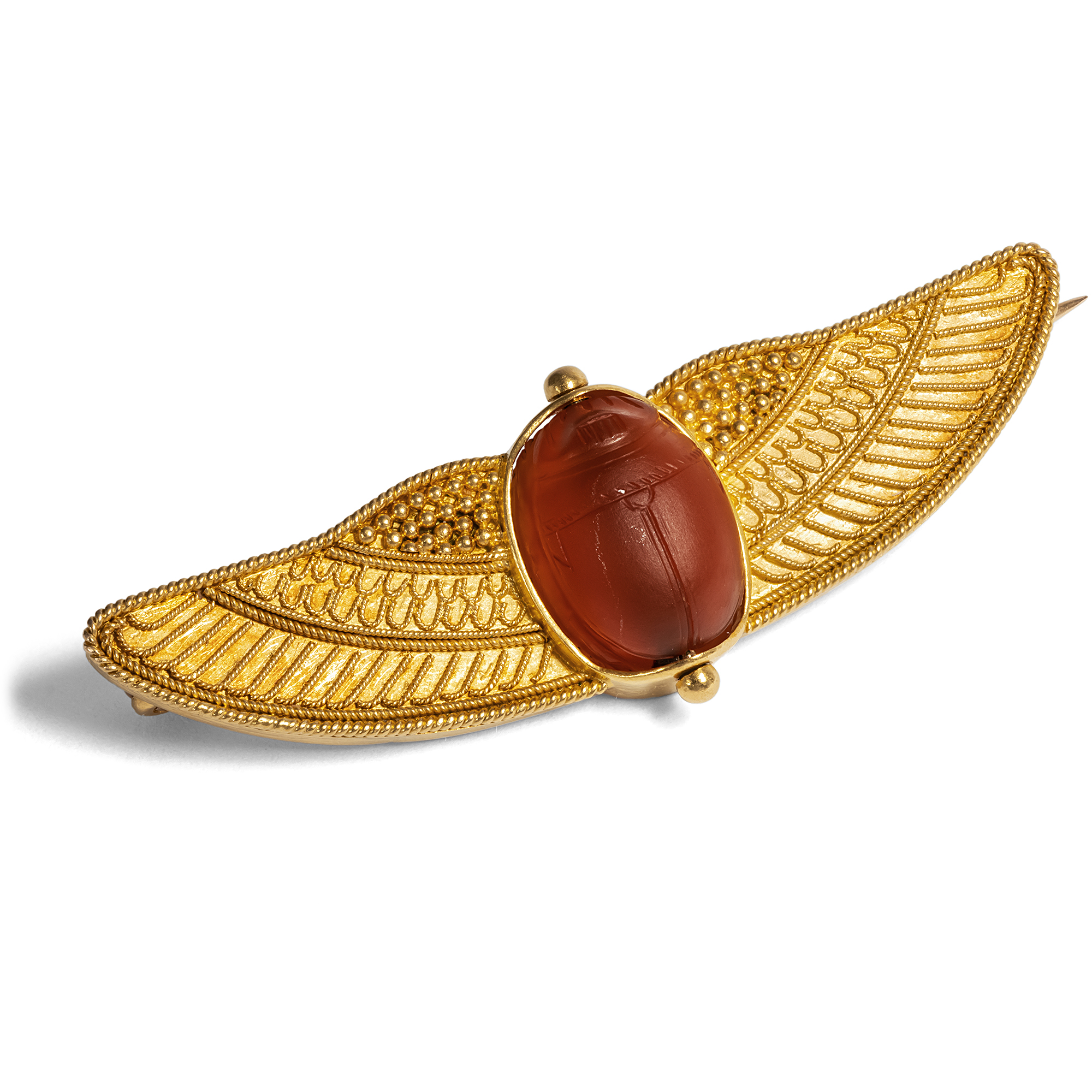 High Quality Brooch in Archaeological Style with Scarab in Gold, c. 1875