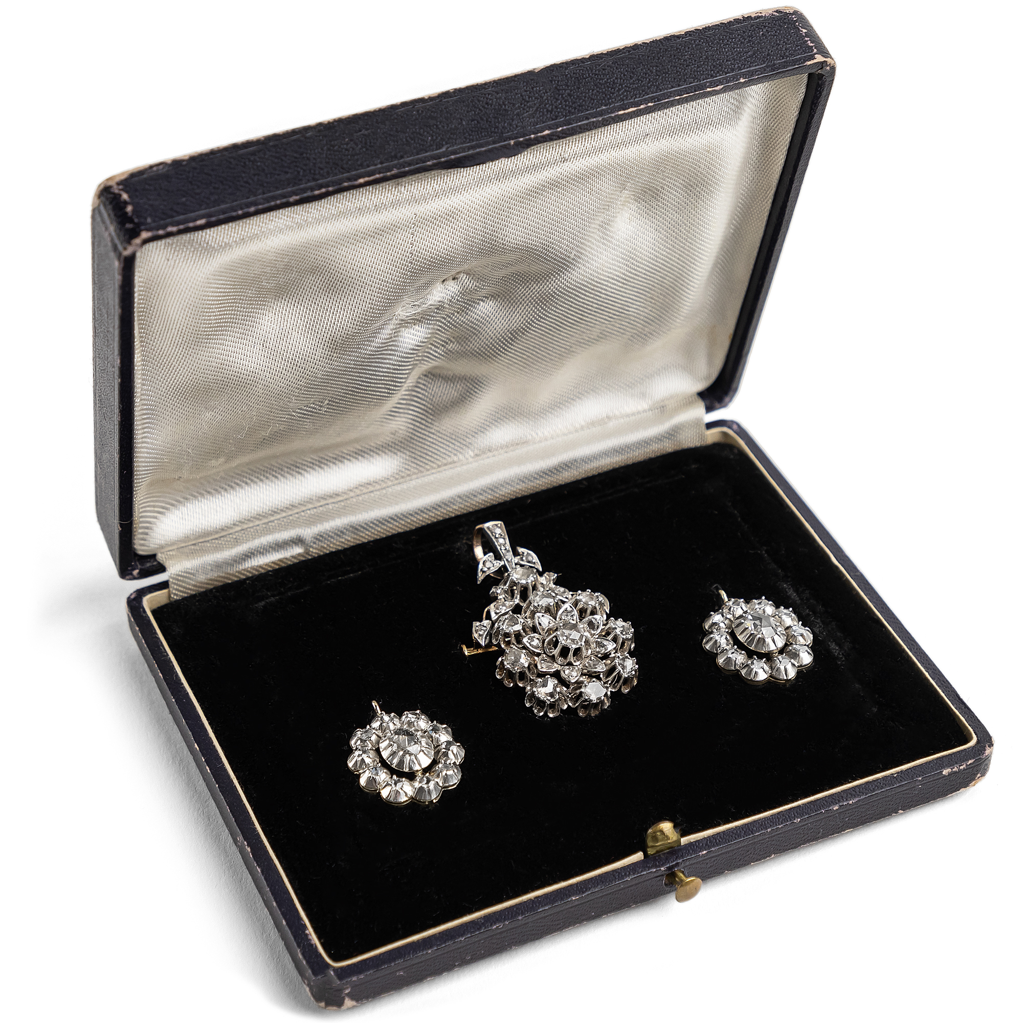 Romantic Demi-Parure With Diamond Roses In Silver & Gold, Circa 1870 Or Circa 1935