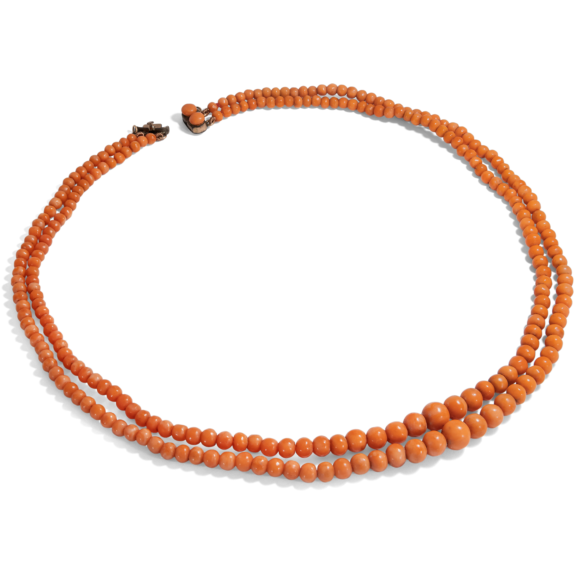 Antique Two-Row Salmon Coral Necklace, Italy ca. 1900