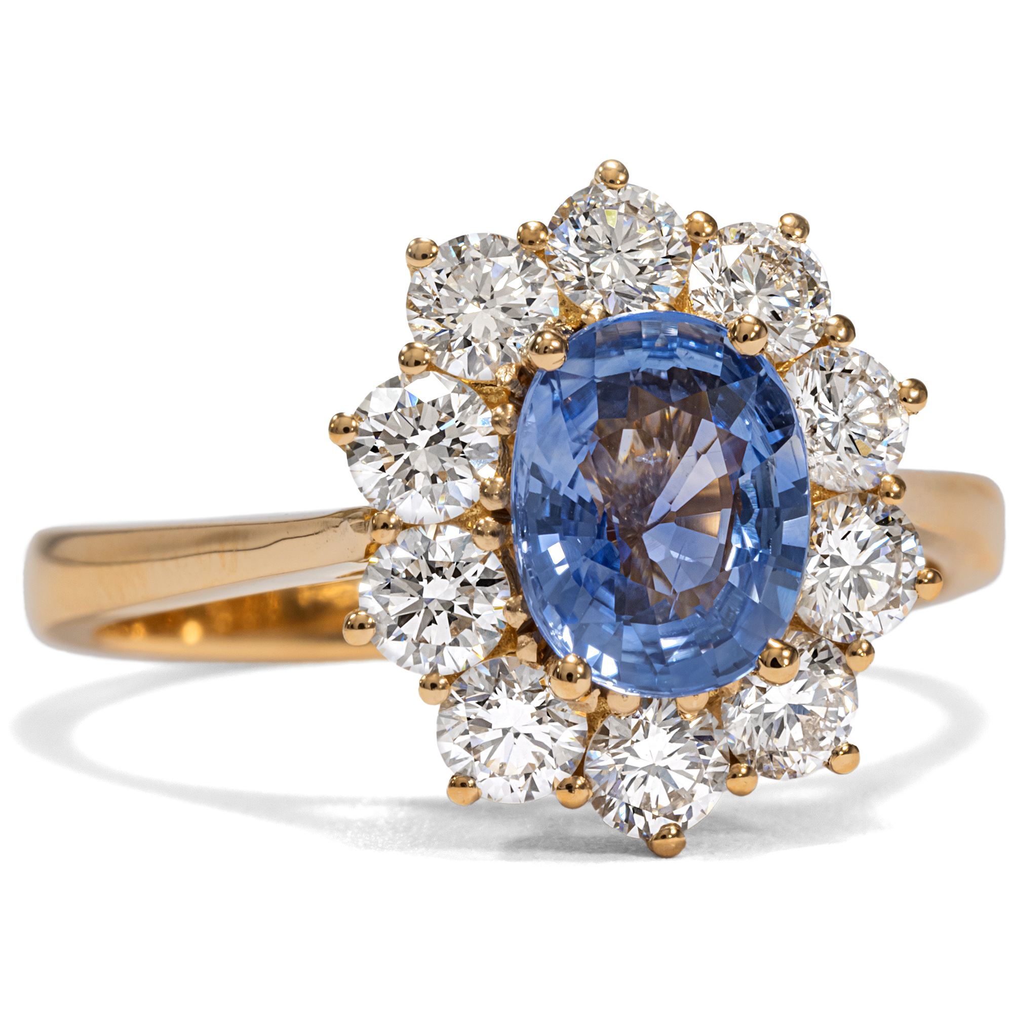 Ungetragener Entourage-Ring mit Saphir & Diamanten in Roségold, aus unserer Werkstatt
