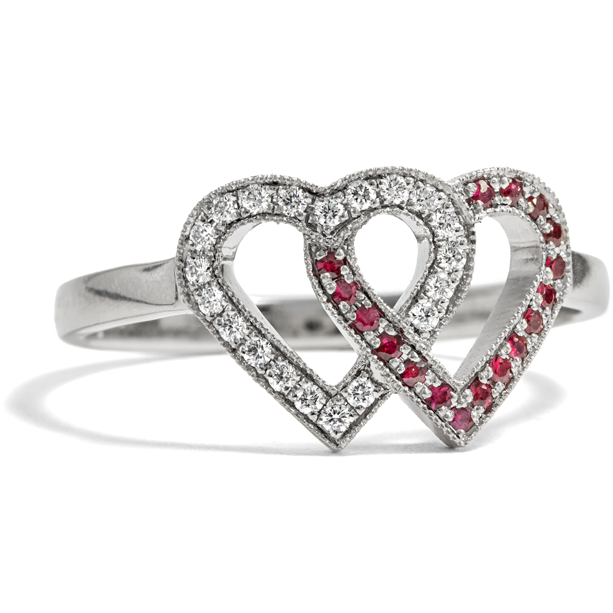 Delicate Ring Made in Our Workshop with Diamonds & Rubies Set in Platinum
