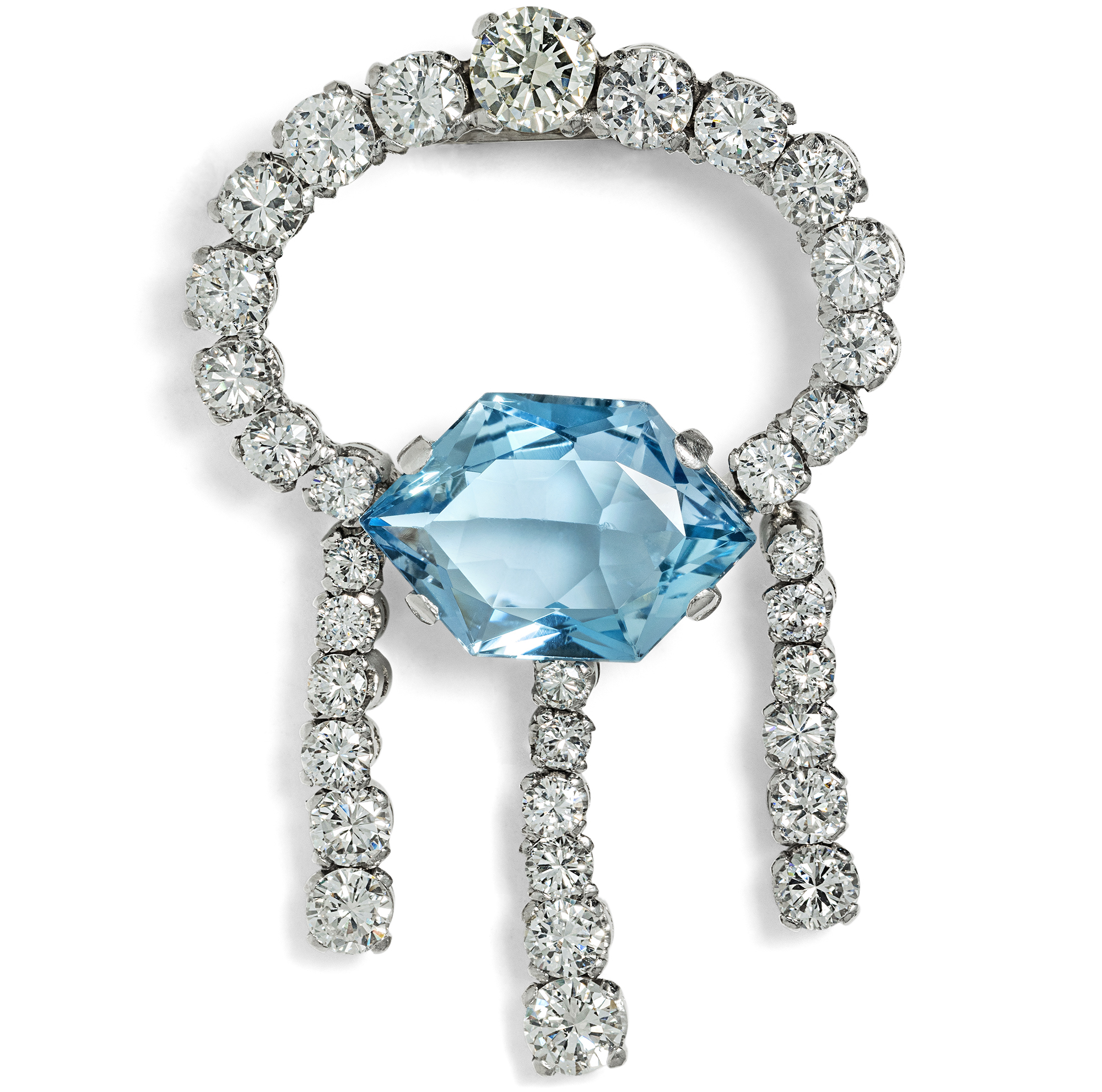 Vintage White Gold Clip Brooch with Aquamarine & Diamonds, c. 1965