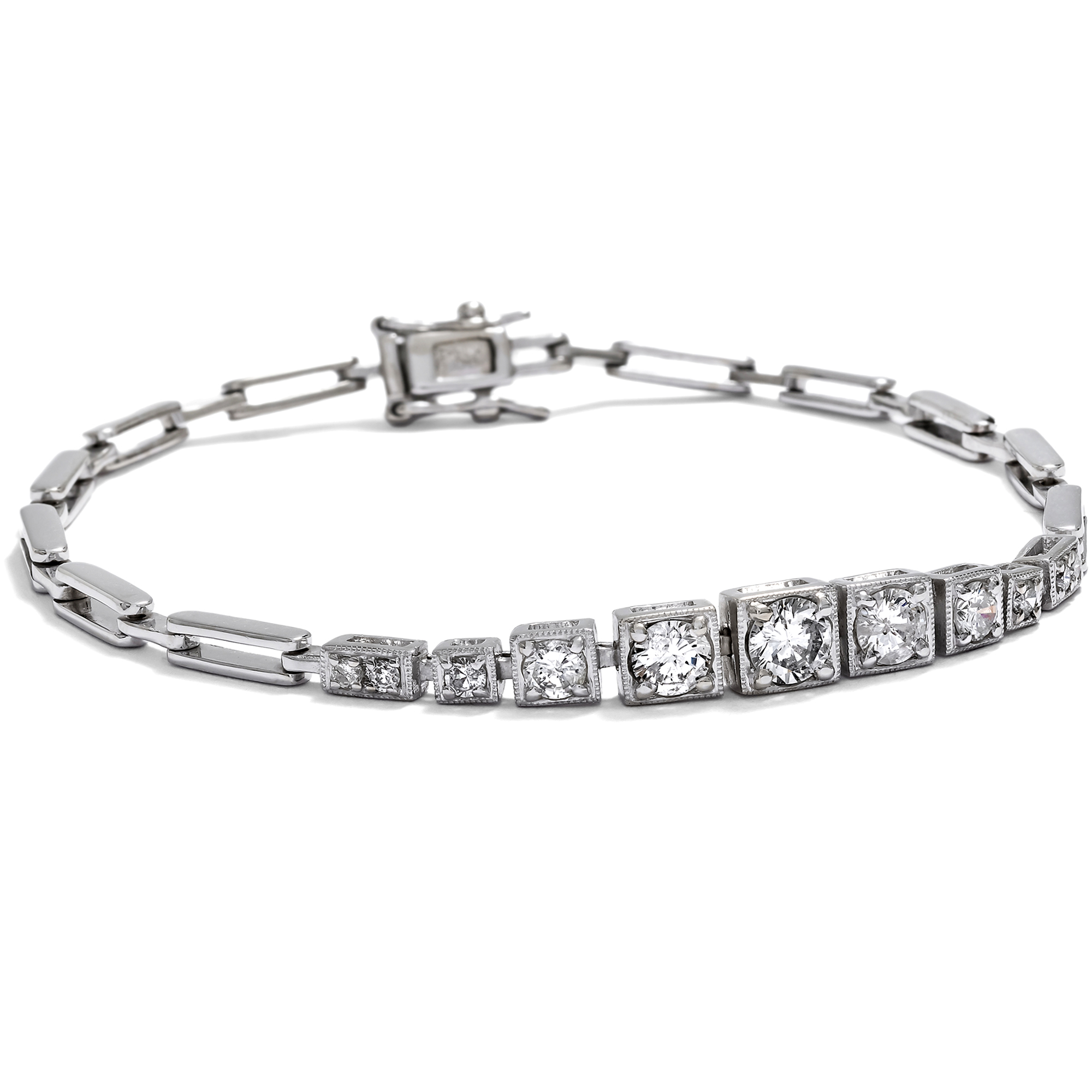 Delicate Déco Style Line Bracelet with Diamonds in White Gold, c. 1995