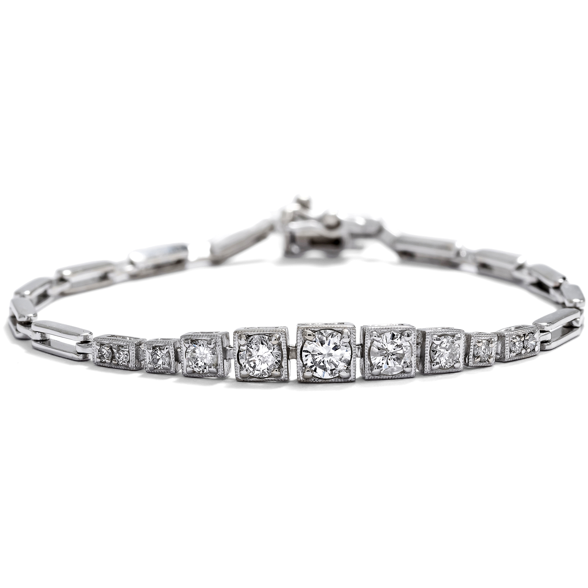 Delicate Déco Style Line Bracelet with Diamonds in White Gold, c. 1995