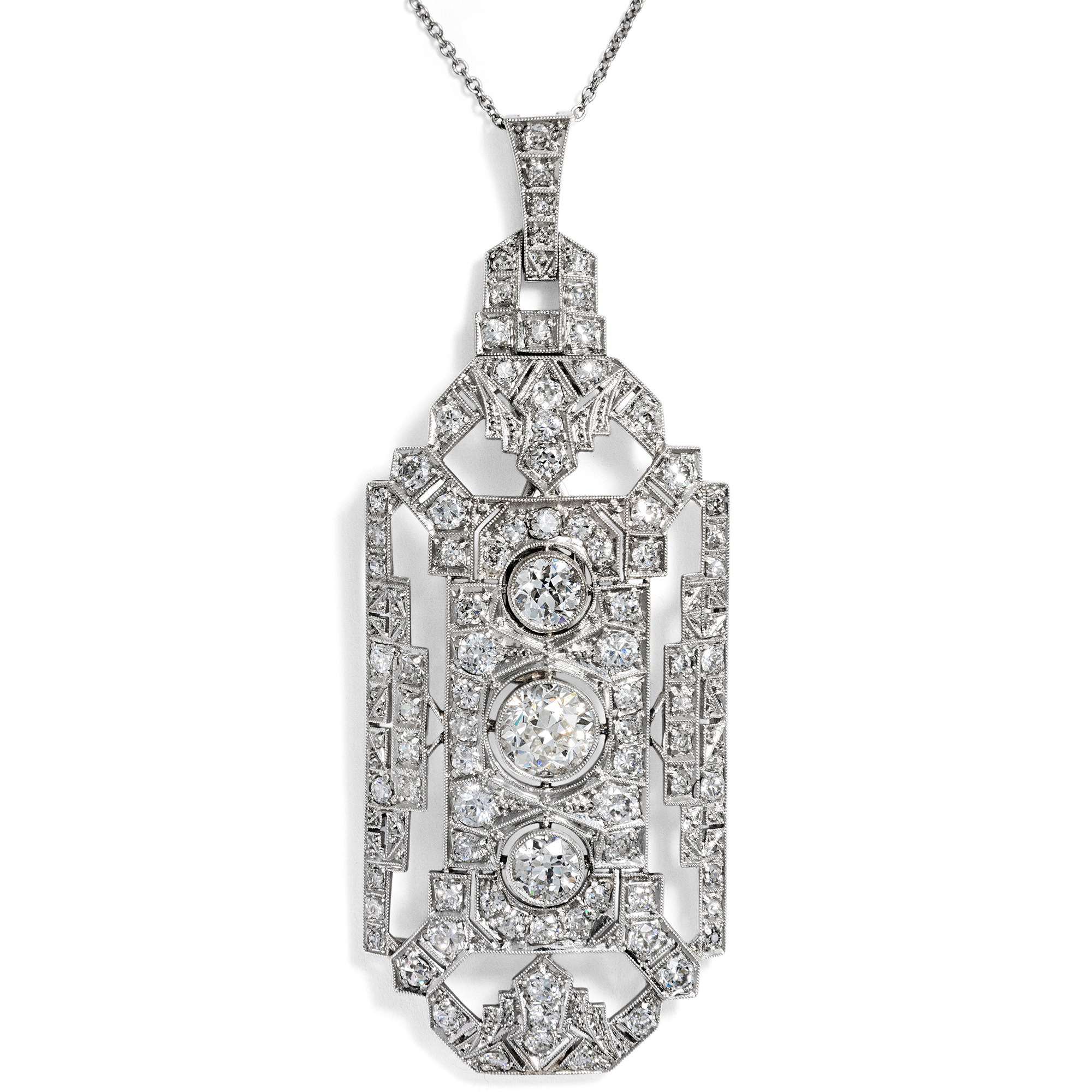 Luxuriöse Anhänger-Brosche des Art Déco mit 4,51 ct Diamanten in Platin, um 1930