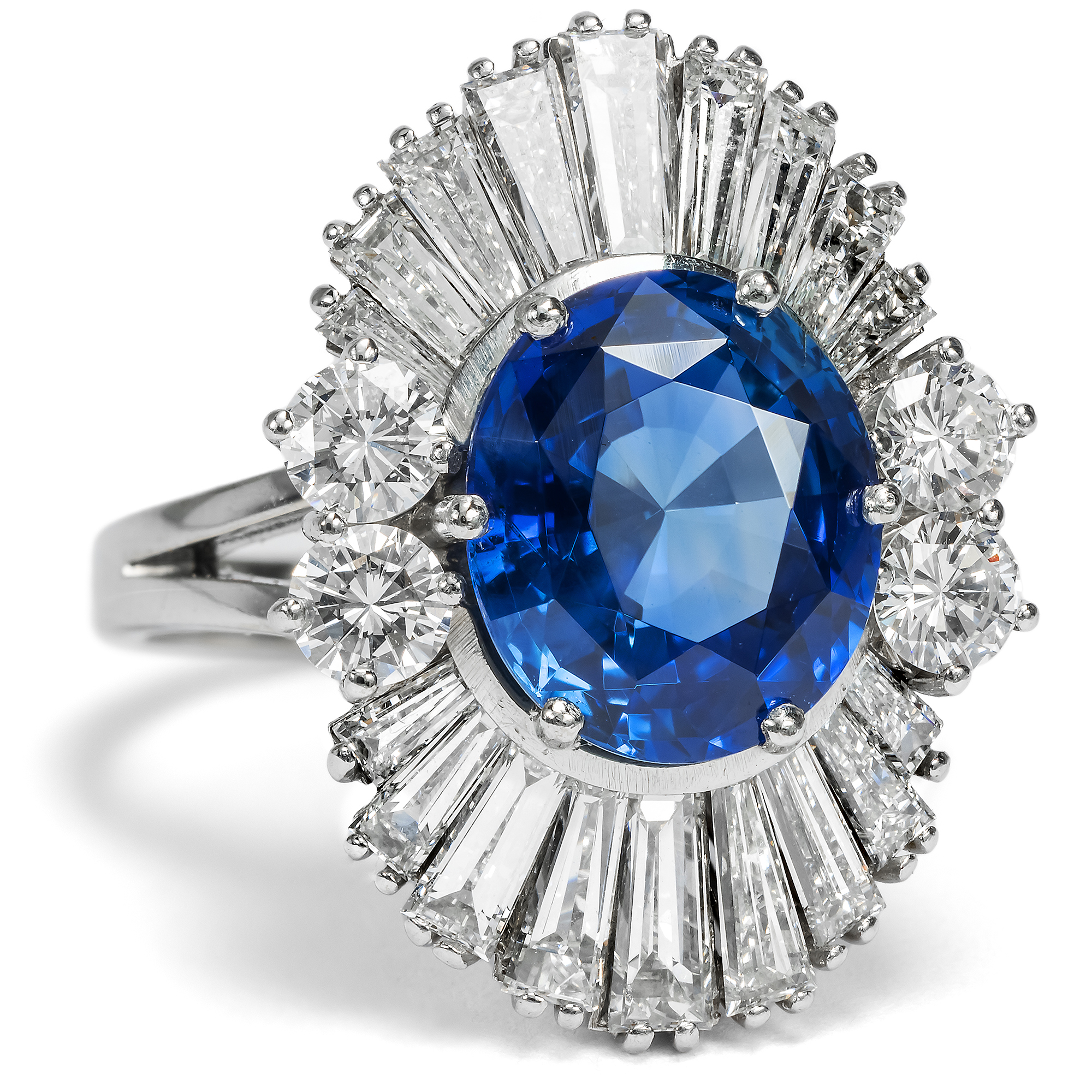 Vintage ‘Ballerina’ White Gold Ring with Precious Sapphire & Diamonds, c. 1975