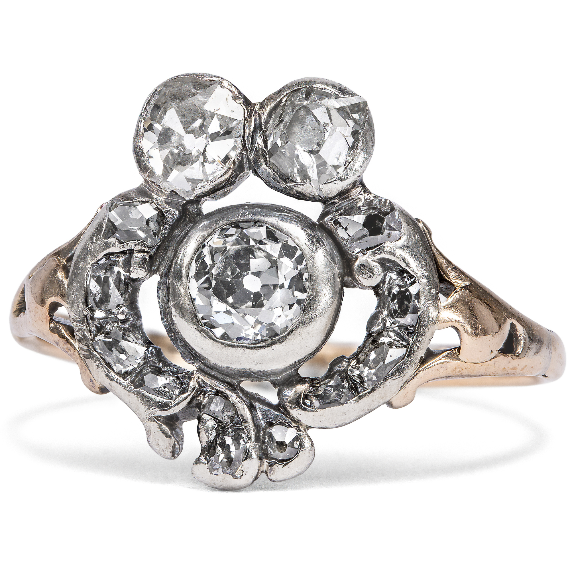 Antiker Diamantring des Rokoko aus Gold und Silber, um 1760 & später Antiker Diamantring des Rokoko aus Gold und Silber, um 1760 & später