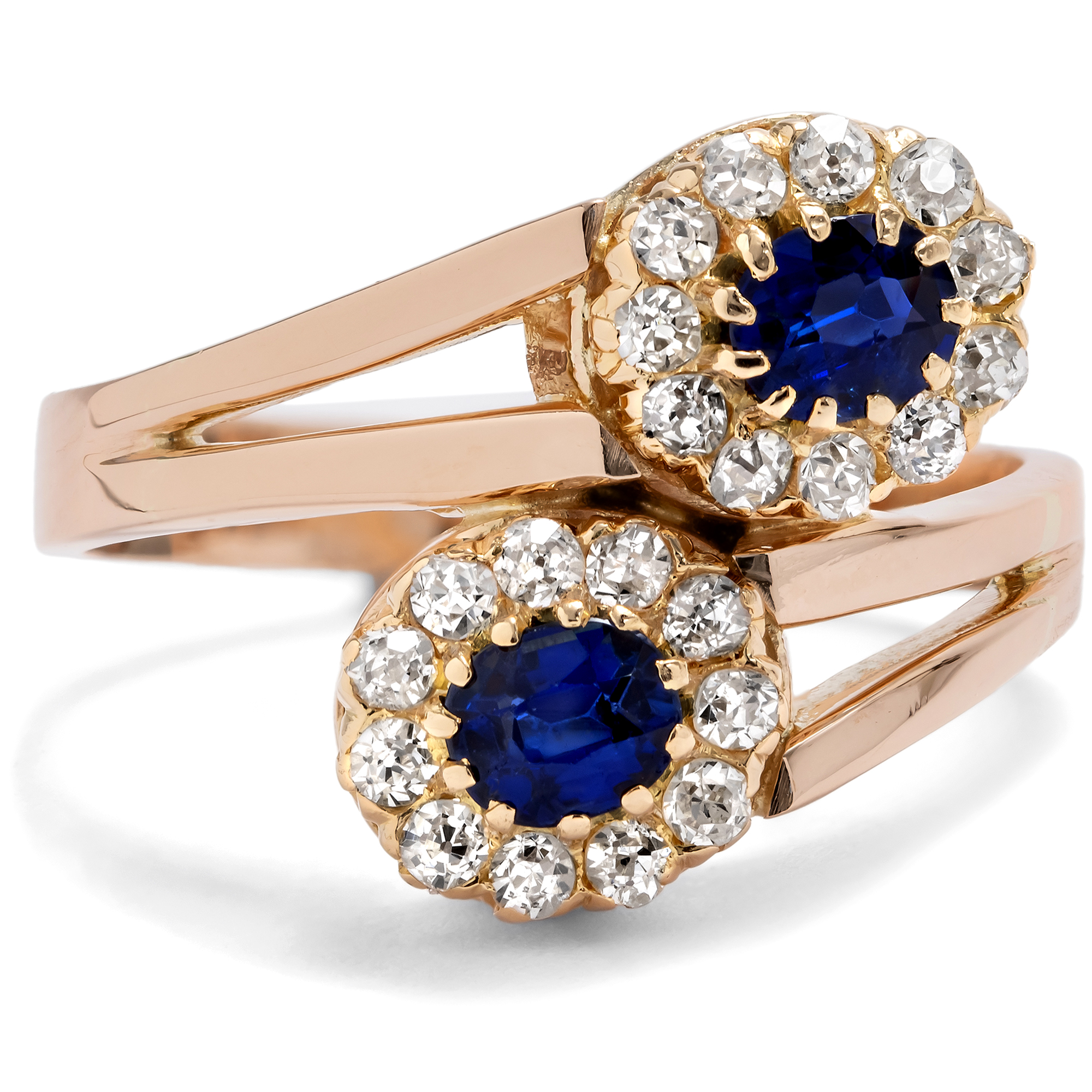 Unusual Sapphire & Diamond Ring Made of Antique Earrings, c. 1900/1955