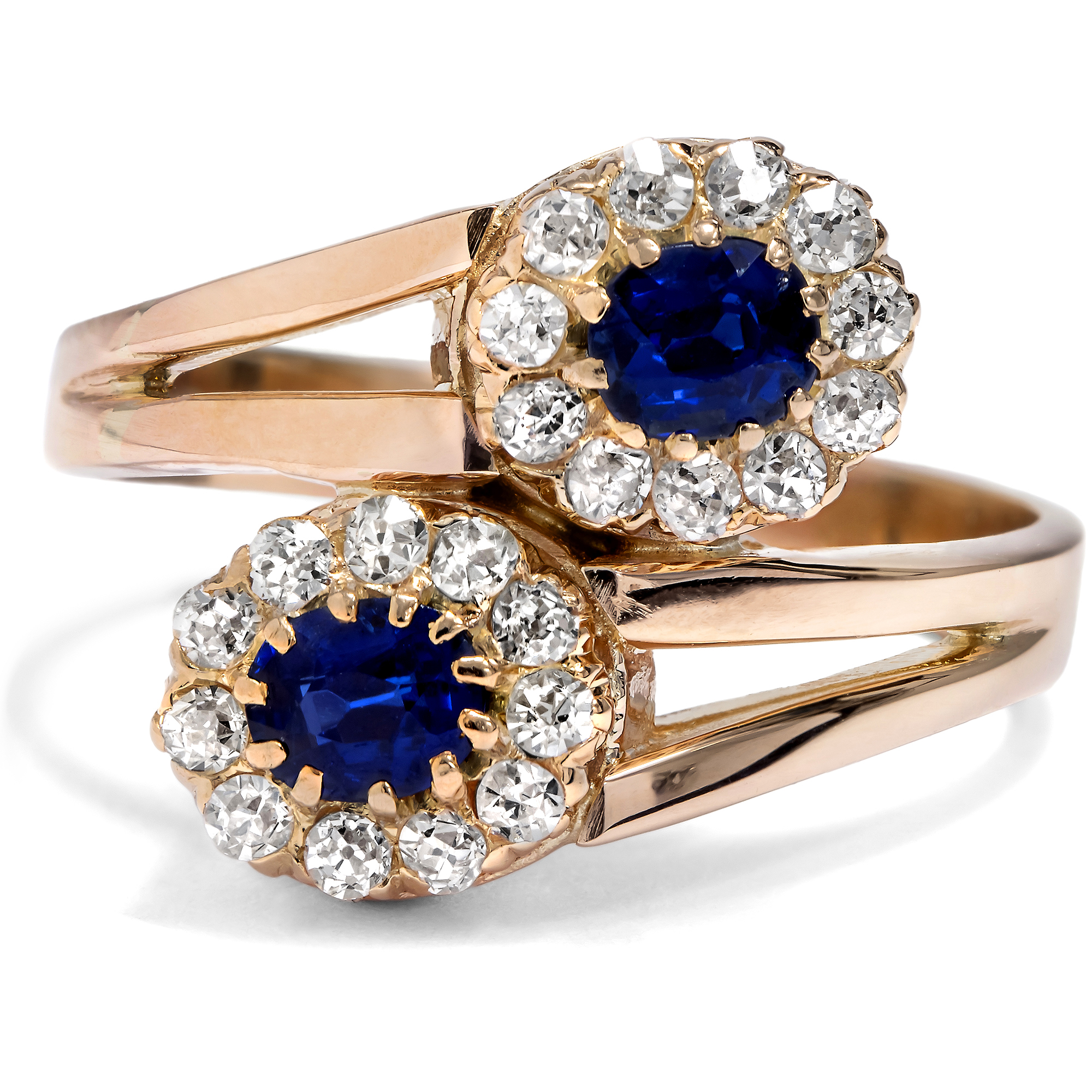 Unusual Sapphire & Diamond Ring Made of Antique Earrings, c. 1900/1955