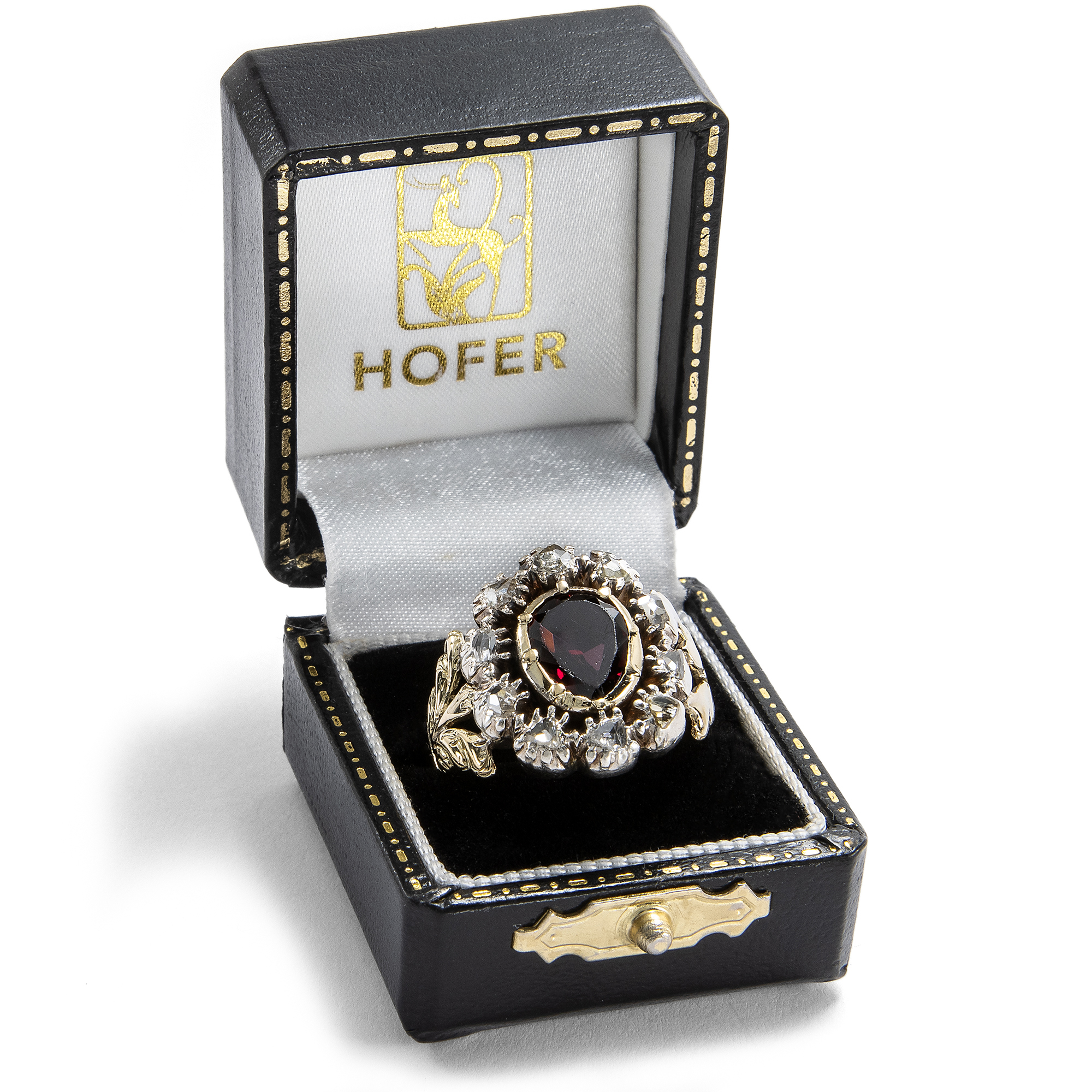 Antiker Ring aus Gold & Silber mit Diamanten & Granat, um 1880 Antiker Ring aus Gold & Silber mit Diamanten & Granat, um 1880