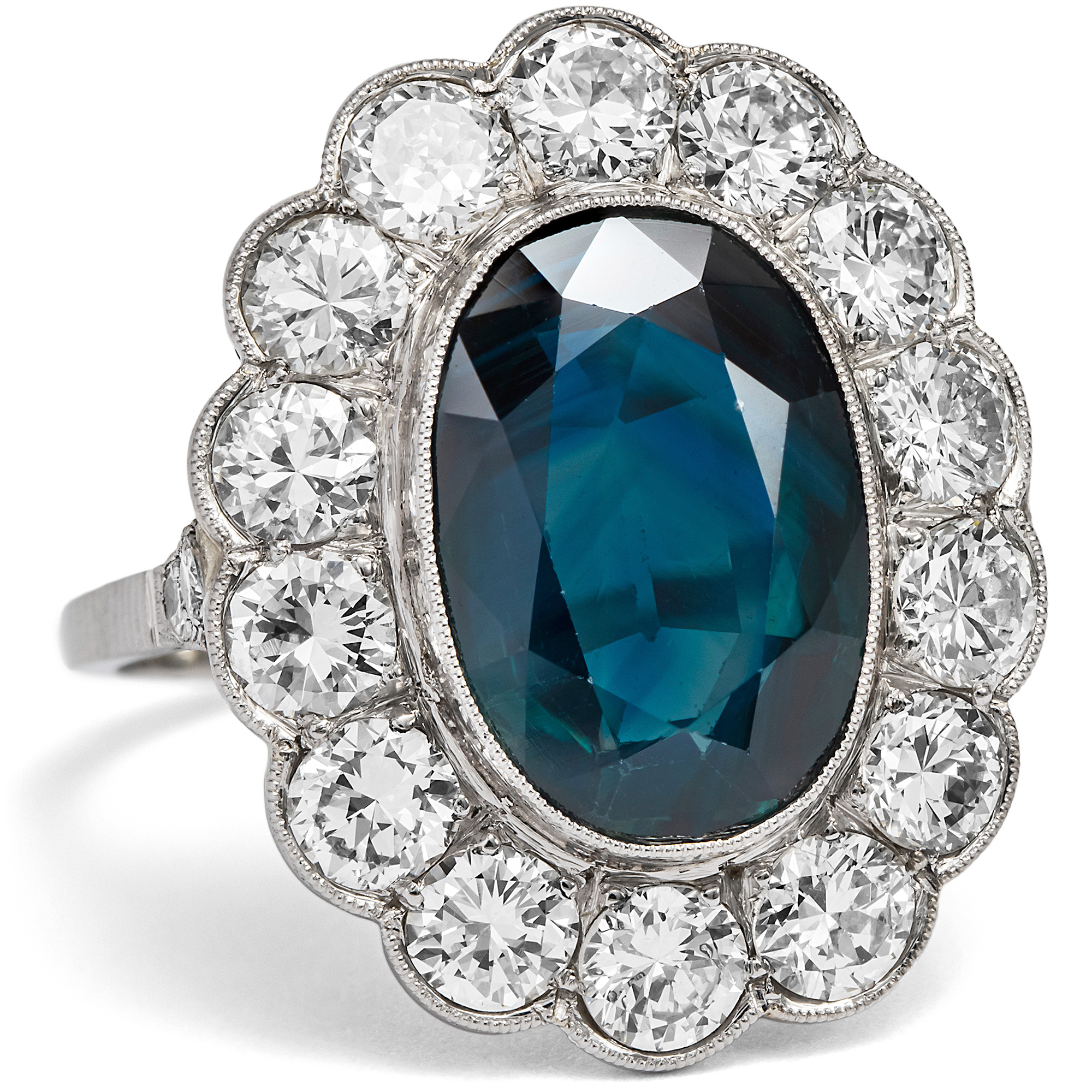 Magnificent Cluster Ring with Sapphire & Diamonds, Czechoslovakia c. 1940