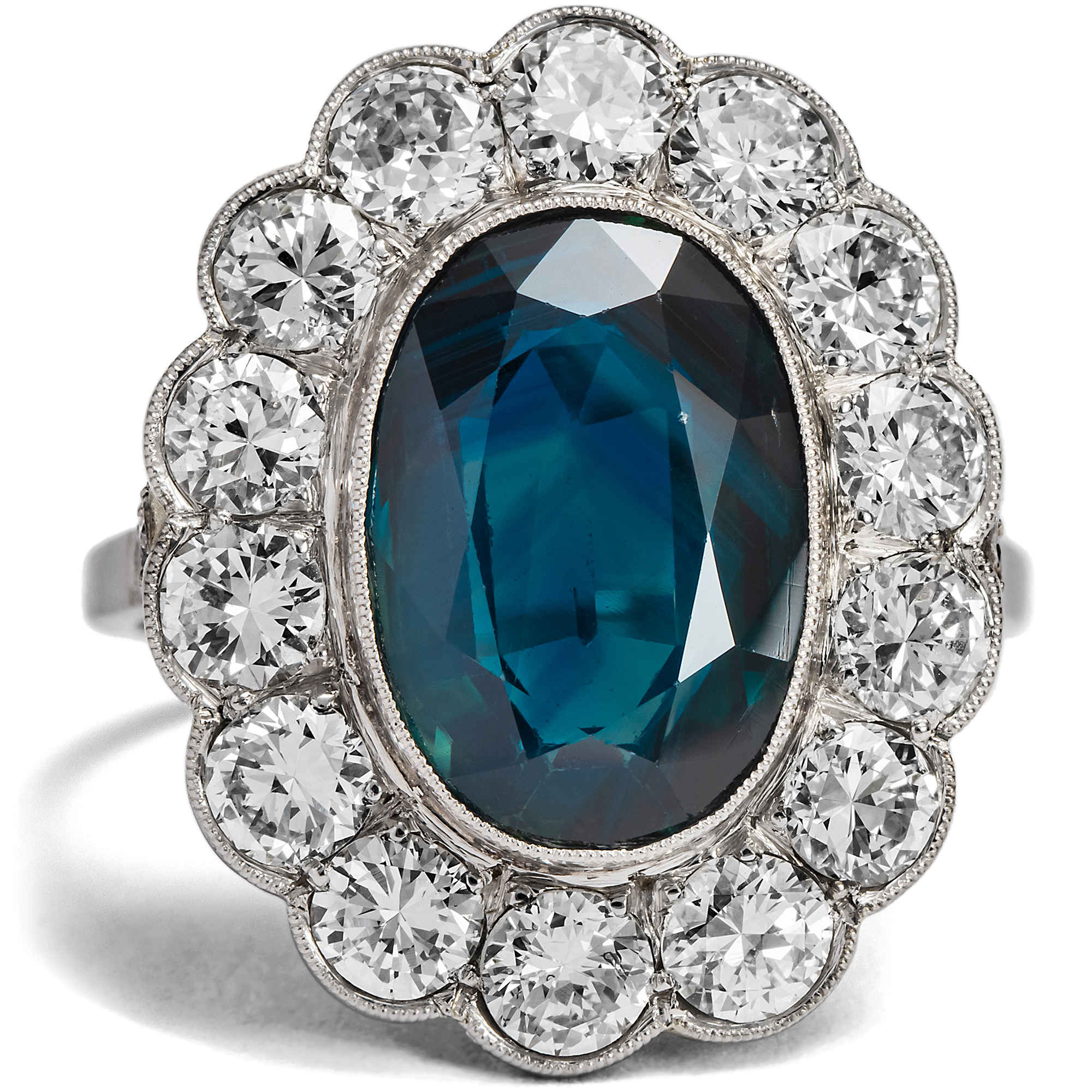 Magnificent Cluster Ring with Sapphire & Diamonds, Czechoslovakia c. 1940