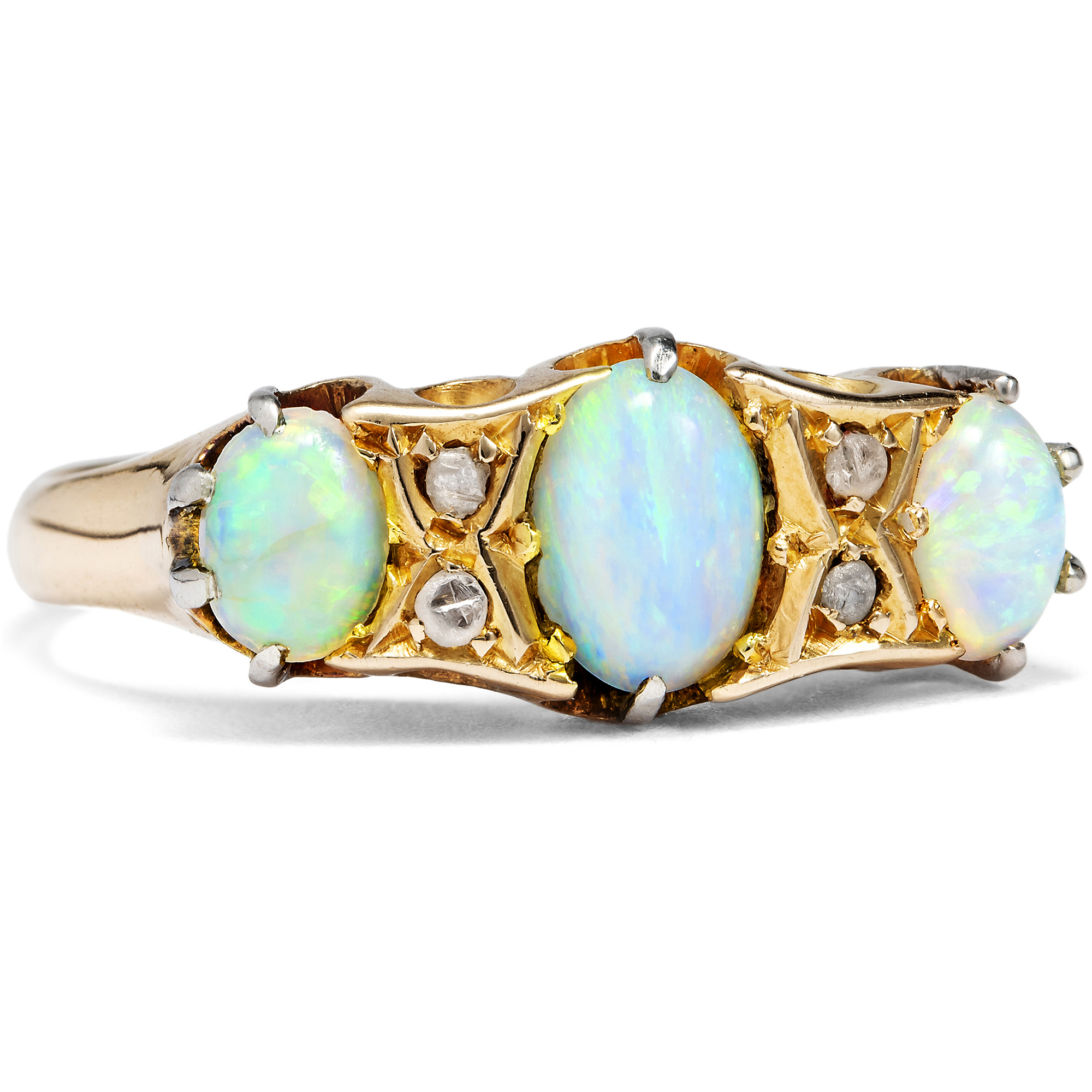 Edwardian Opal Ring With Diamonds In Gold, Great Britain Circa 1910