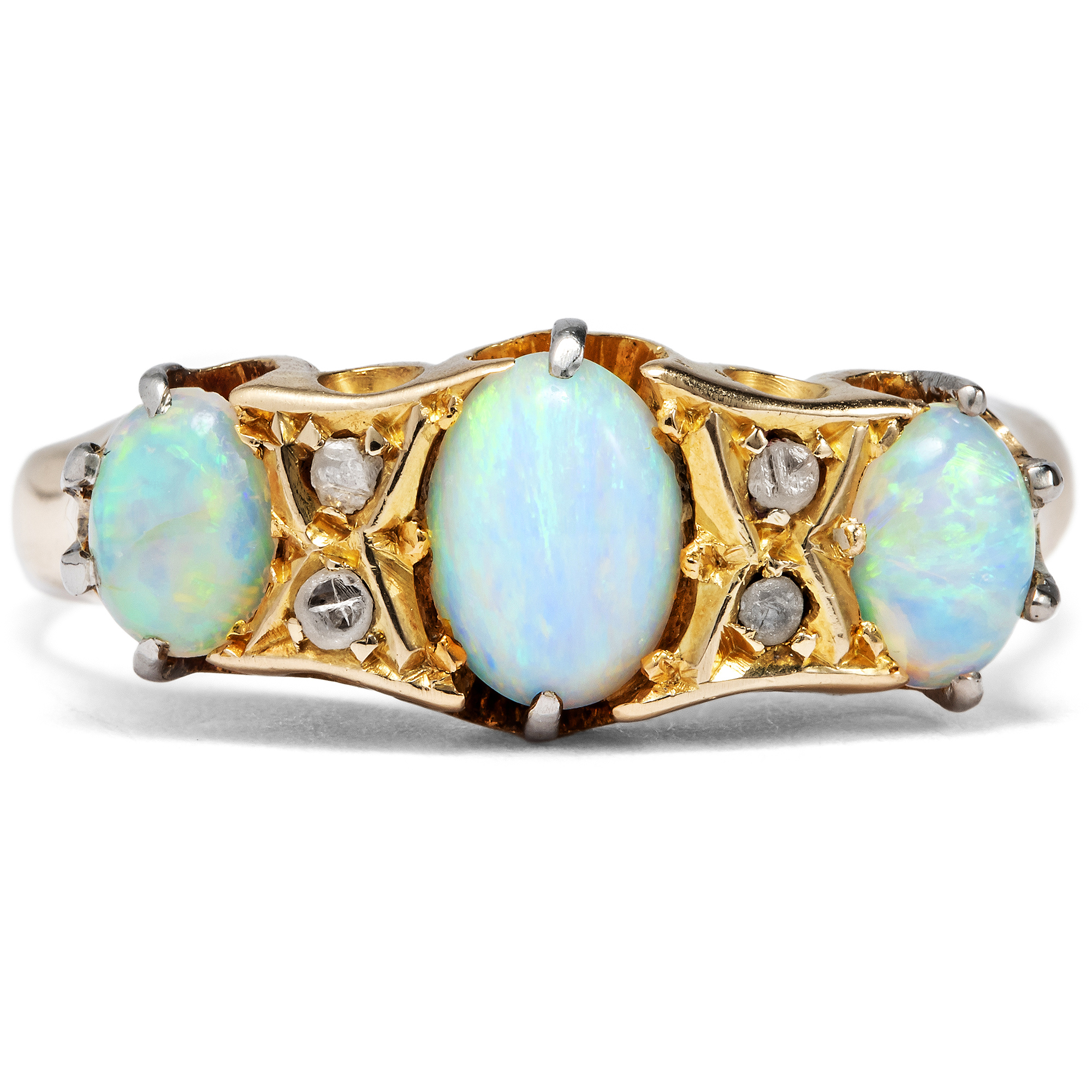 Edwardian Opal Ring With Diamonds In Gold, Great Britain Circa 1910