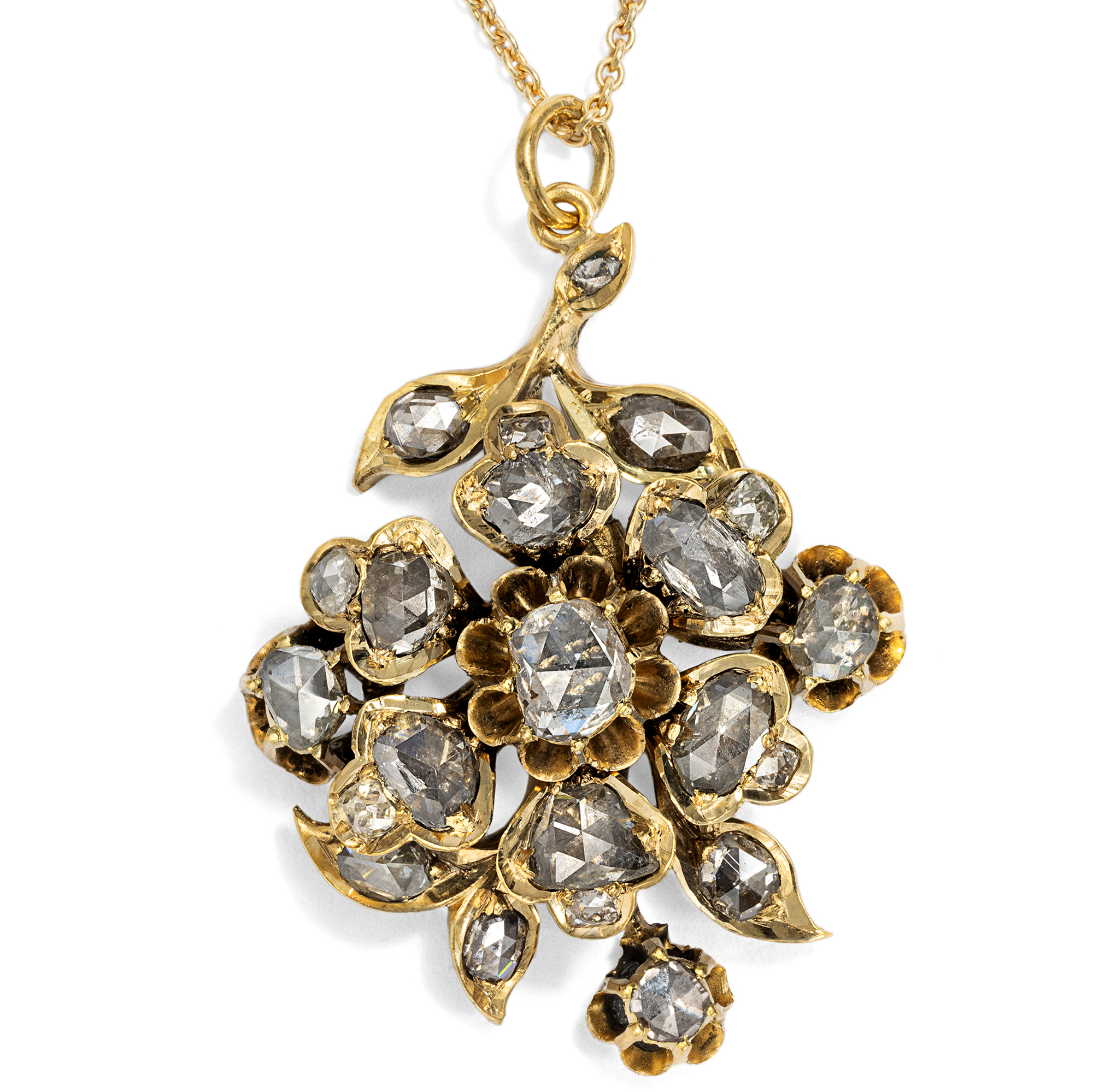 Floraler Anhänger mit Diamanten in Gold, um 1870 & später