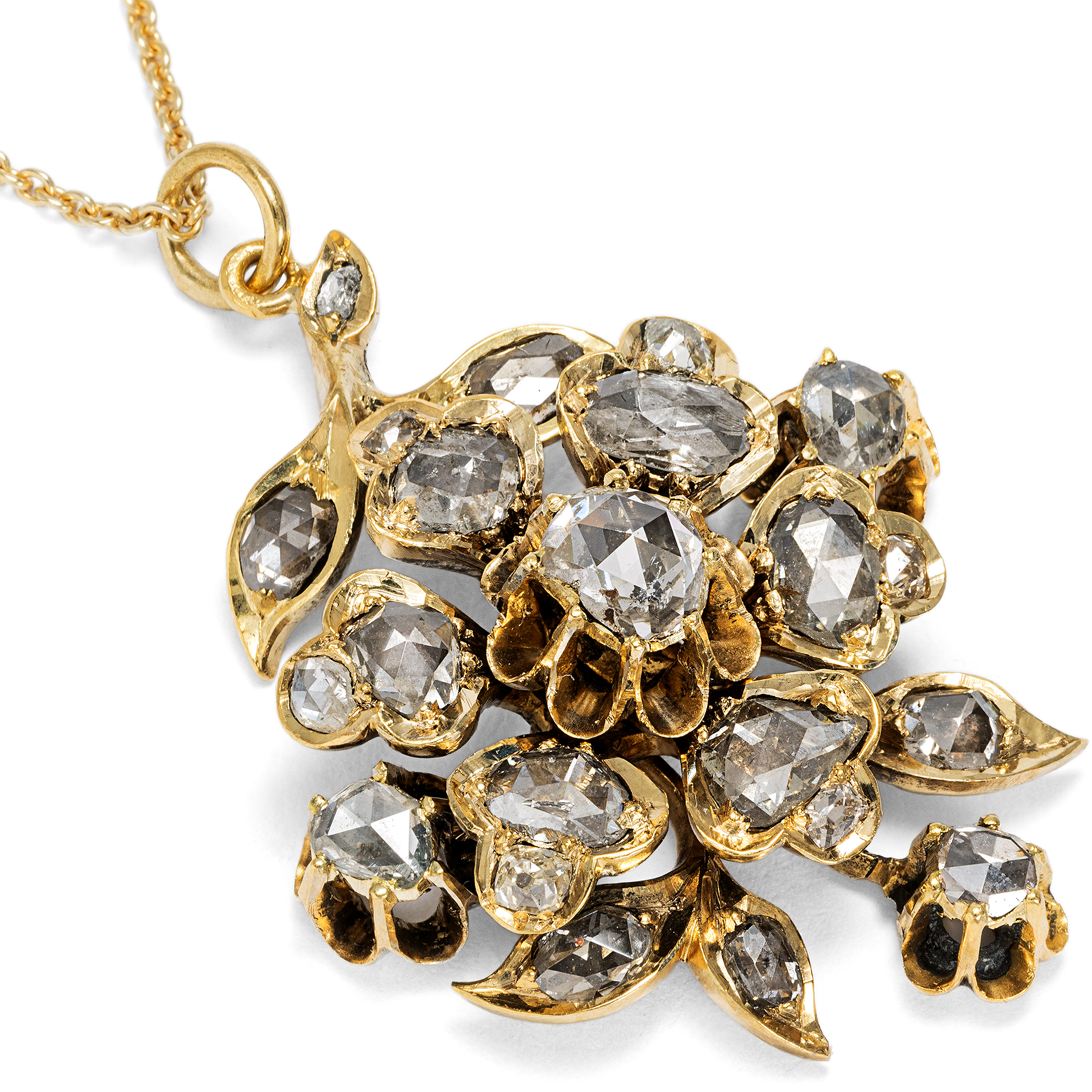 Floraler Anhänger mit Diamanten in Gold, um 1870 & später