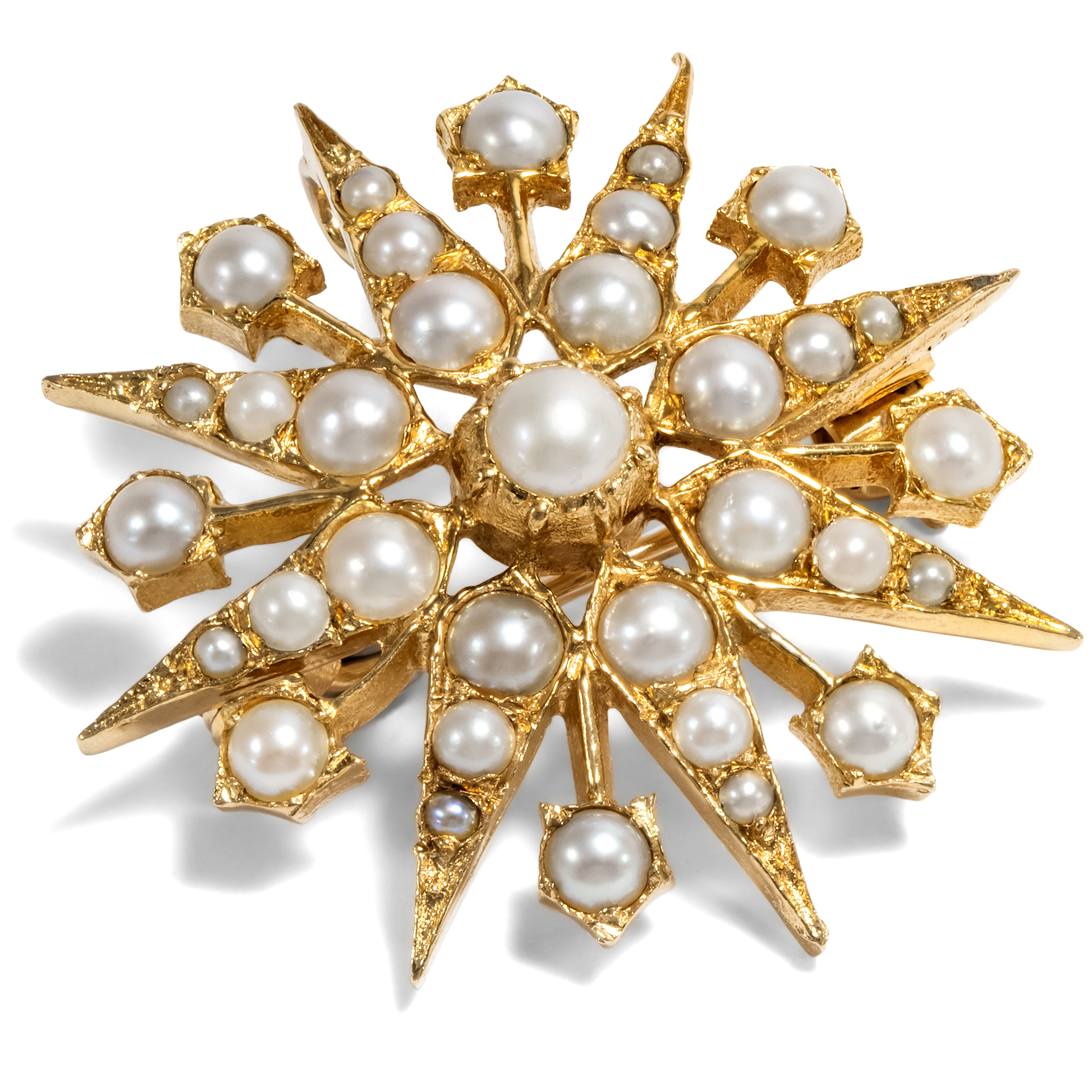 Vintage Victorian Style Brooch in Gold & Pearls, 1980s