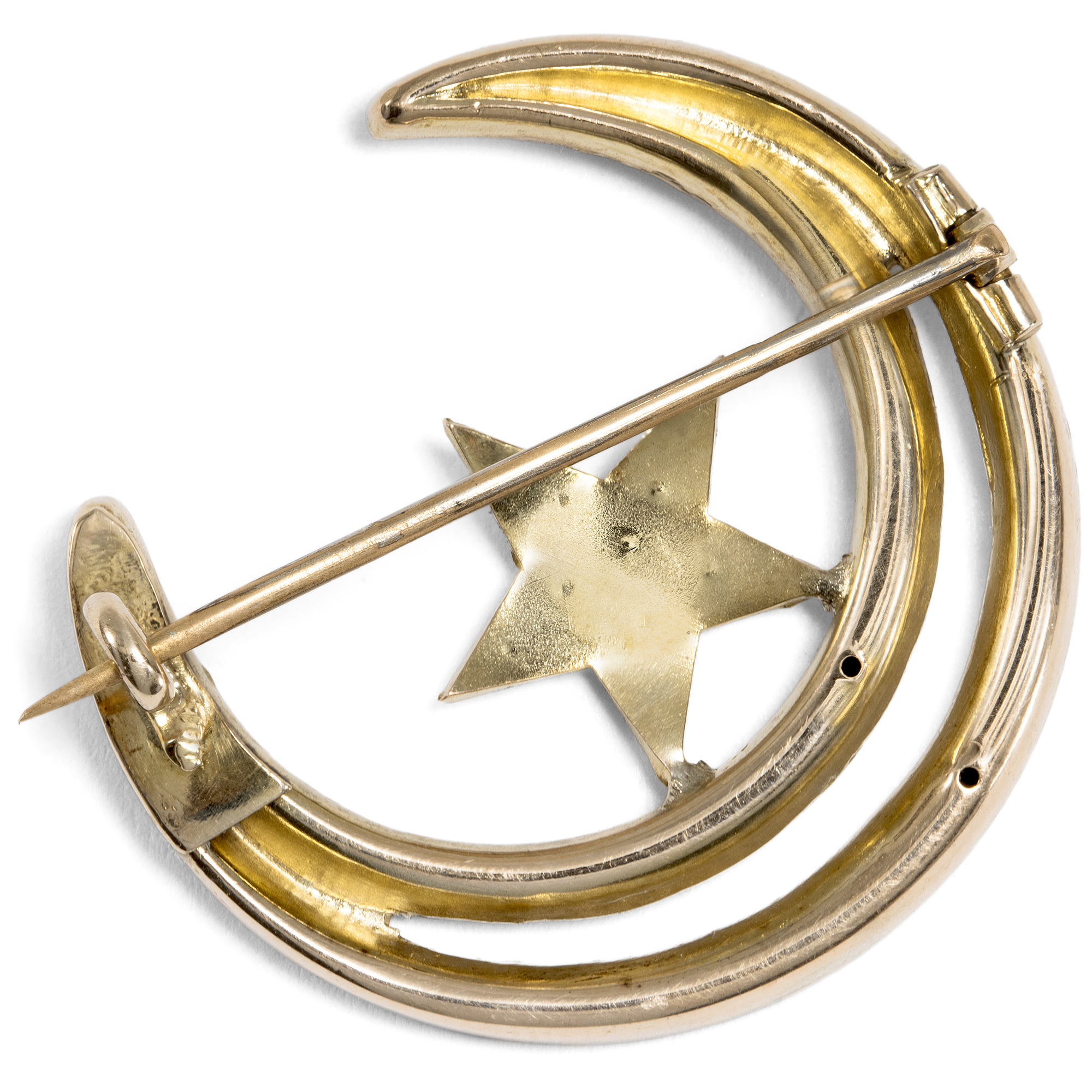 Himmlische Brosche mit Sichelmond & Stern aus Perlen, um 1890 Himmlische Brosche mit Sichelmond & Stern aus Perlen, um 1890