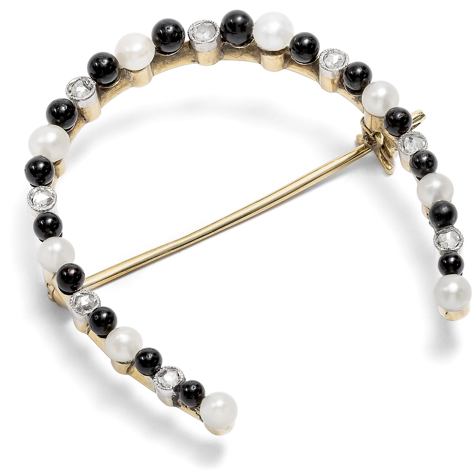 Antike Hufeisen-Brosche mit Perlen & Diamanten in Gold & Platin, um 1910 Antike Hufeisen-Brosche mit Perlen & Diamanten in Gold & Platin, um 1910