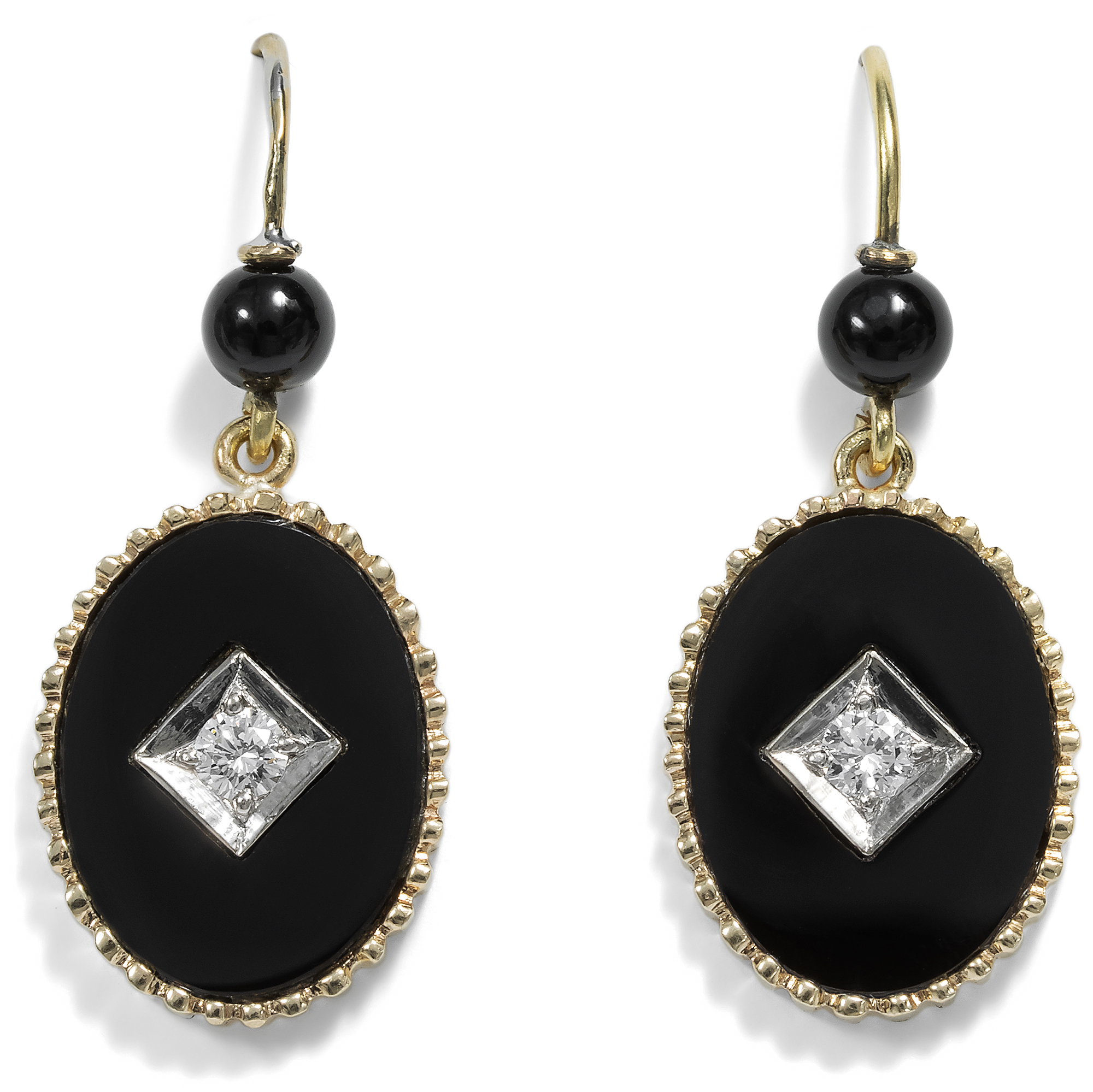 Romantic Vintage Earrings made of Onyx, Gold & Diamonds, c. 1985