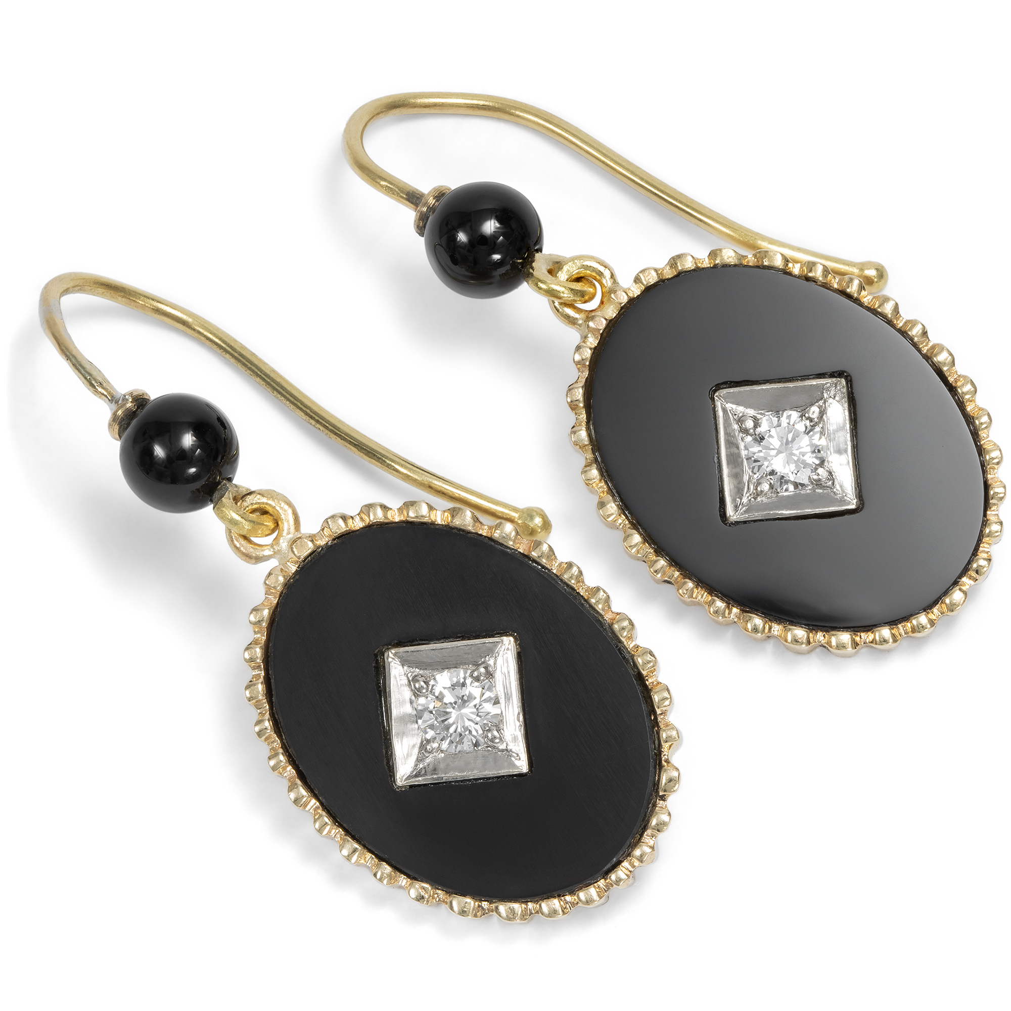 Romantic Vintage Earrings made of Onyx, Gold & Diamonds, c. 1985